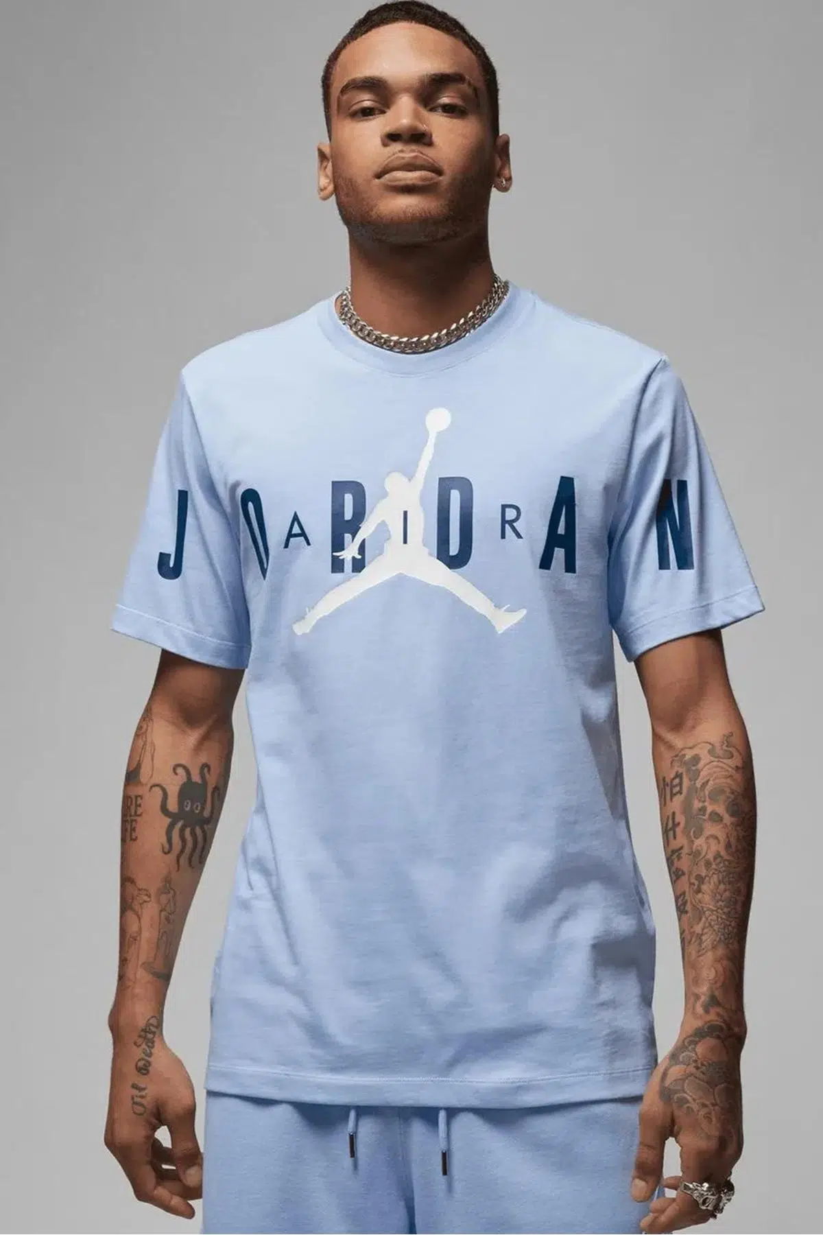 Nike Jordan Air Stretch Mens SS Crew Blue Logolu Erkek Tişört Mavi