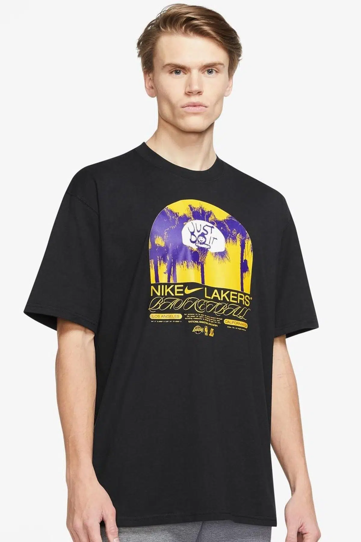 Nike NBA Los Angeles Lakers Courtside Max 90 Loose Fit Erkek Bol Kesim Baketbol Tişört Siyah