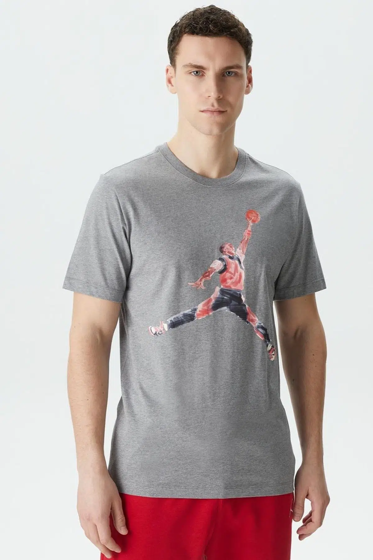Nike Jordan Brand Jumpman Watercolor Graphic Tshirt Gray Jordan Grafik Baskılı Tişört Gri