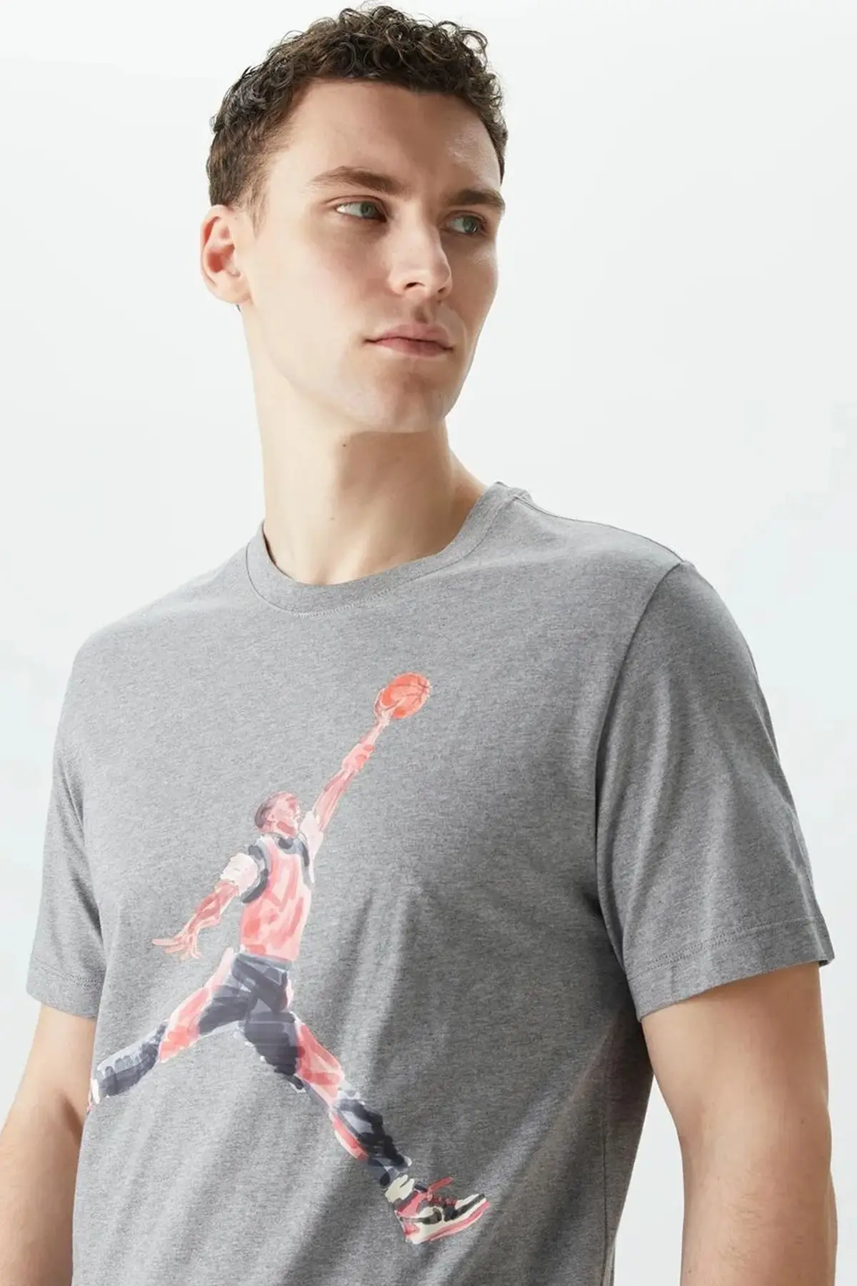 FN5980-091 Nike Jordan Brand Jumpman Watercolor Graphic Tshirt Gray Jordan Grafik Baskılı Tişört Gri