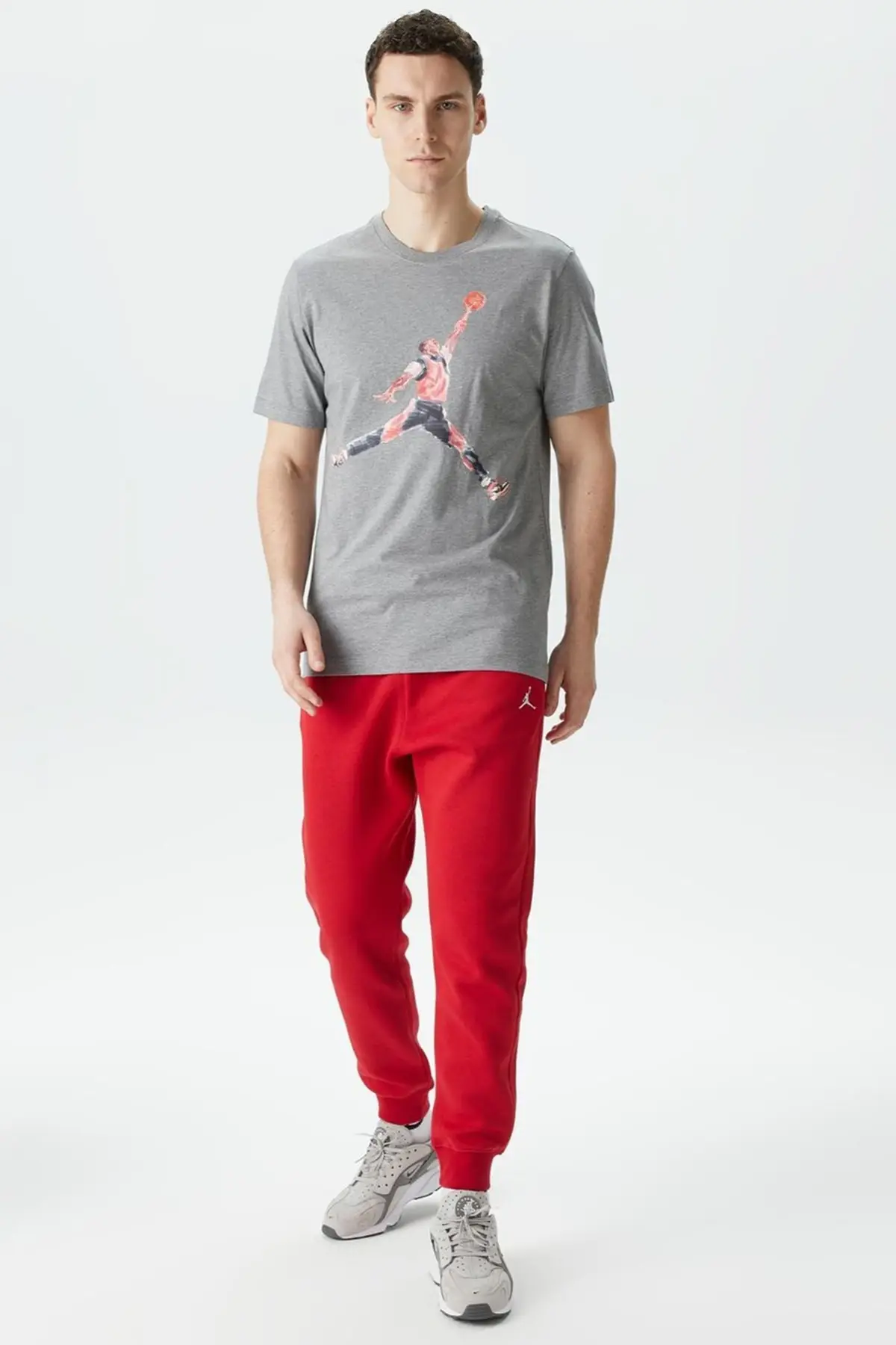 FN5980-091 Nike Jordan Brand Jumpman Watercolor Graphic Tshirt Gray Jordan Grafik Baskılı Tişört Gri
