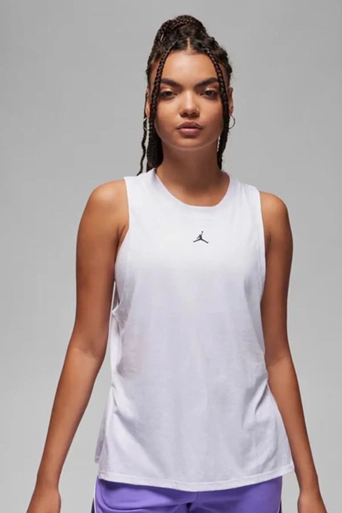 Nike Jordan Diamond Patterned Womens Loose Fit Tank Bol Kesim File Detaylı Kadın Atlet Beyaz