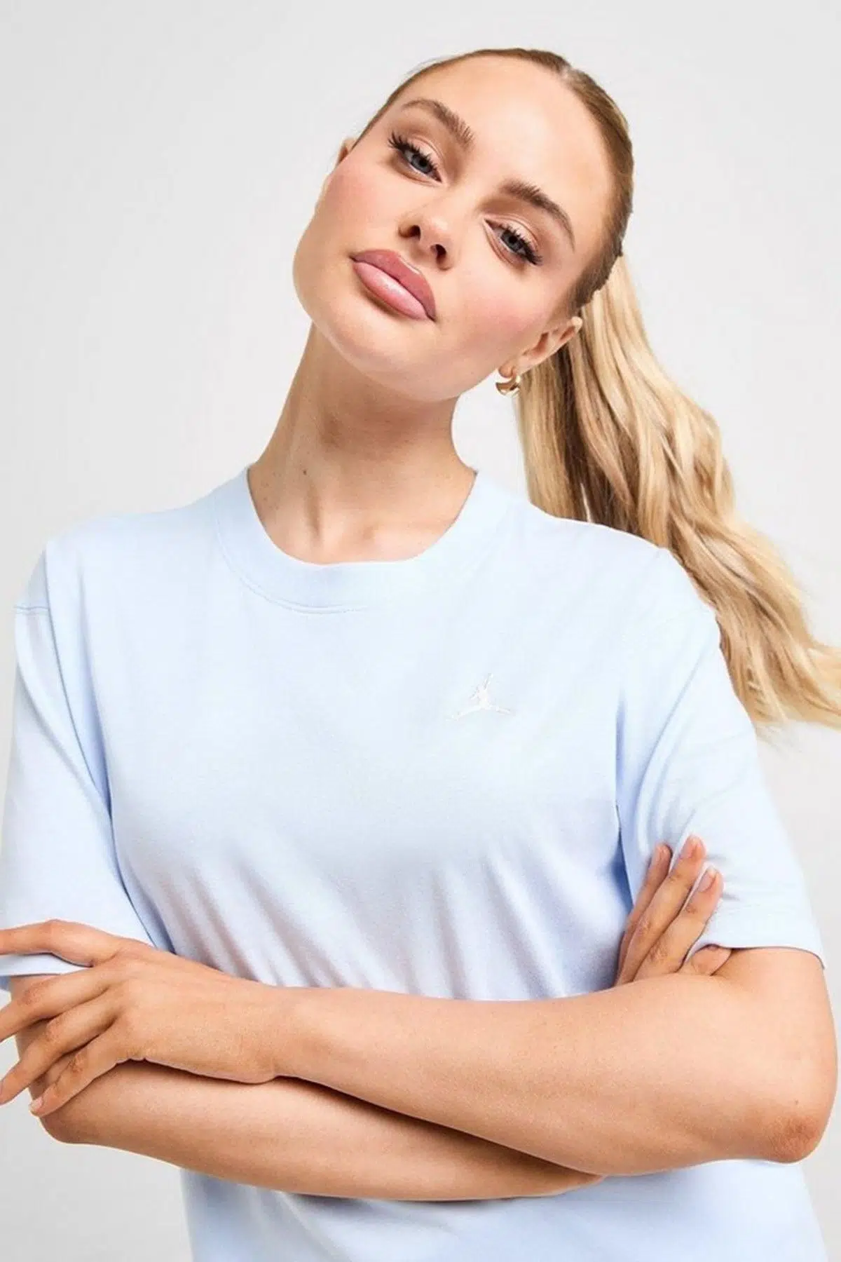 Nike Jordan Essential Women's Loose Fit T-Shirt Kadın Nakış Logo Pamuklu Bol Kesim Tişört Açık Mavi
