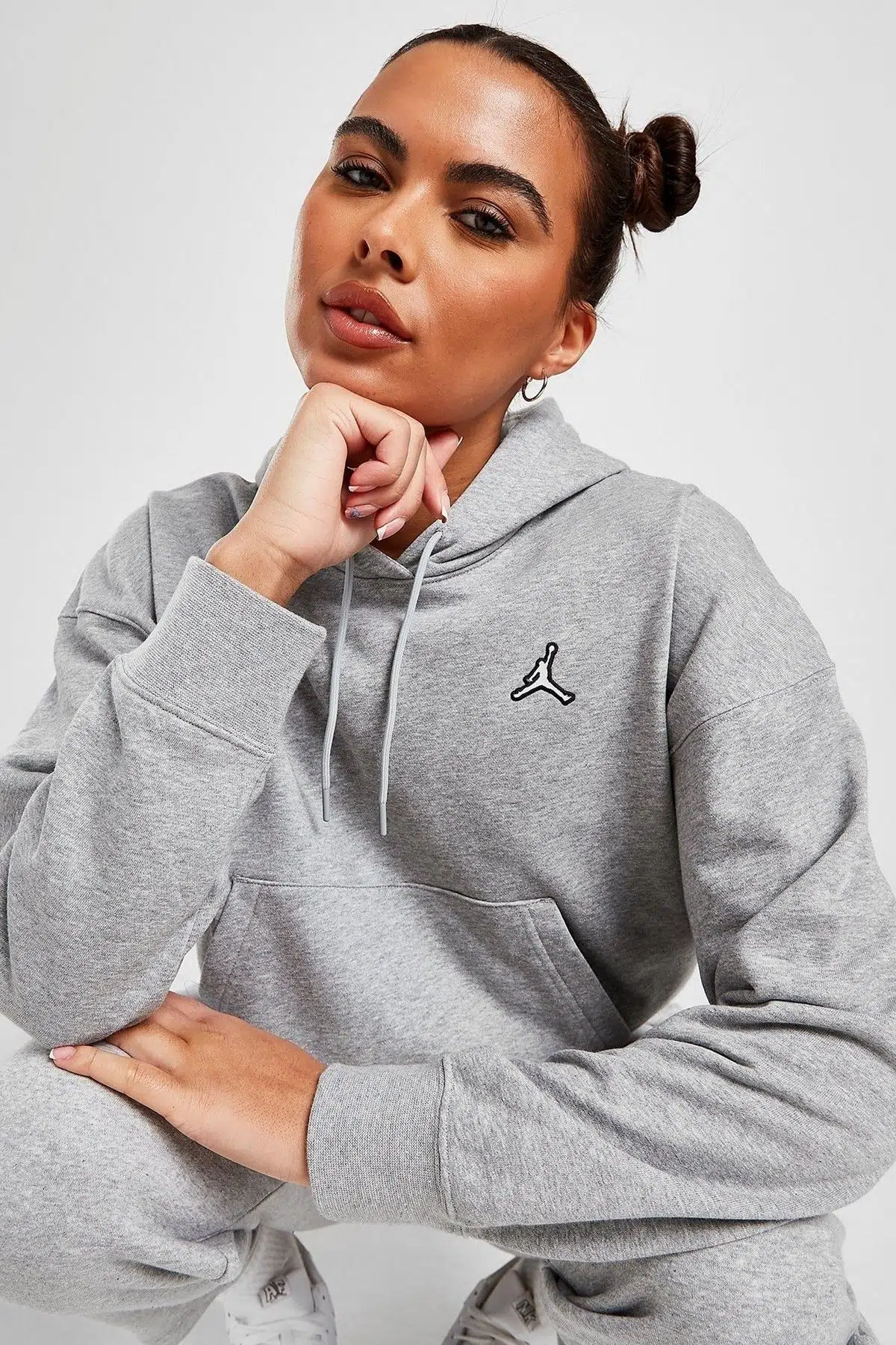 Nike Jordan Essentialen Fleece Hoodie Loose Fit Gray Kadın Büyük Beden Kapüşonlu Sweatshirt Gri
