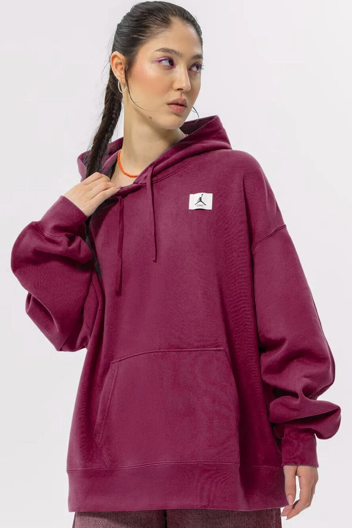 Nike Jordan Flight Fleece Oversize Hoodie Kadın Kapüşonlu Oversize Sweatshirt Mürdüm