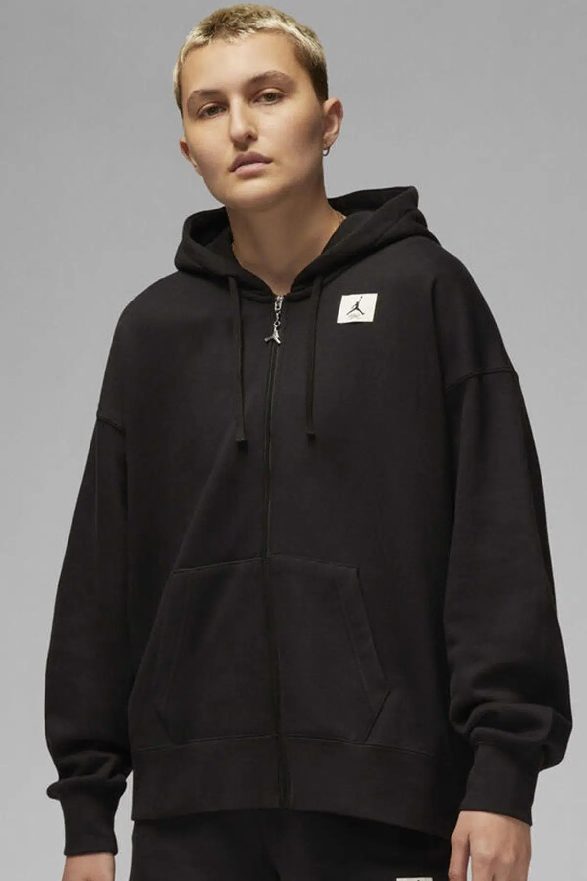 Nike Jordan Flight Full Zip Oversize Hoodie Kadın Oversize Kapüşonlu Sweatshirt Siyah