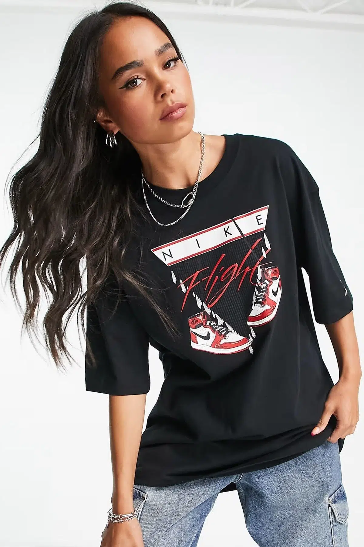 Nike Jordan Flight Women's Oversized T-Shirt Kadın Grafik Logo Pamuklu Tişört Siyah