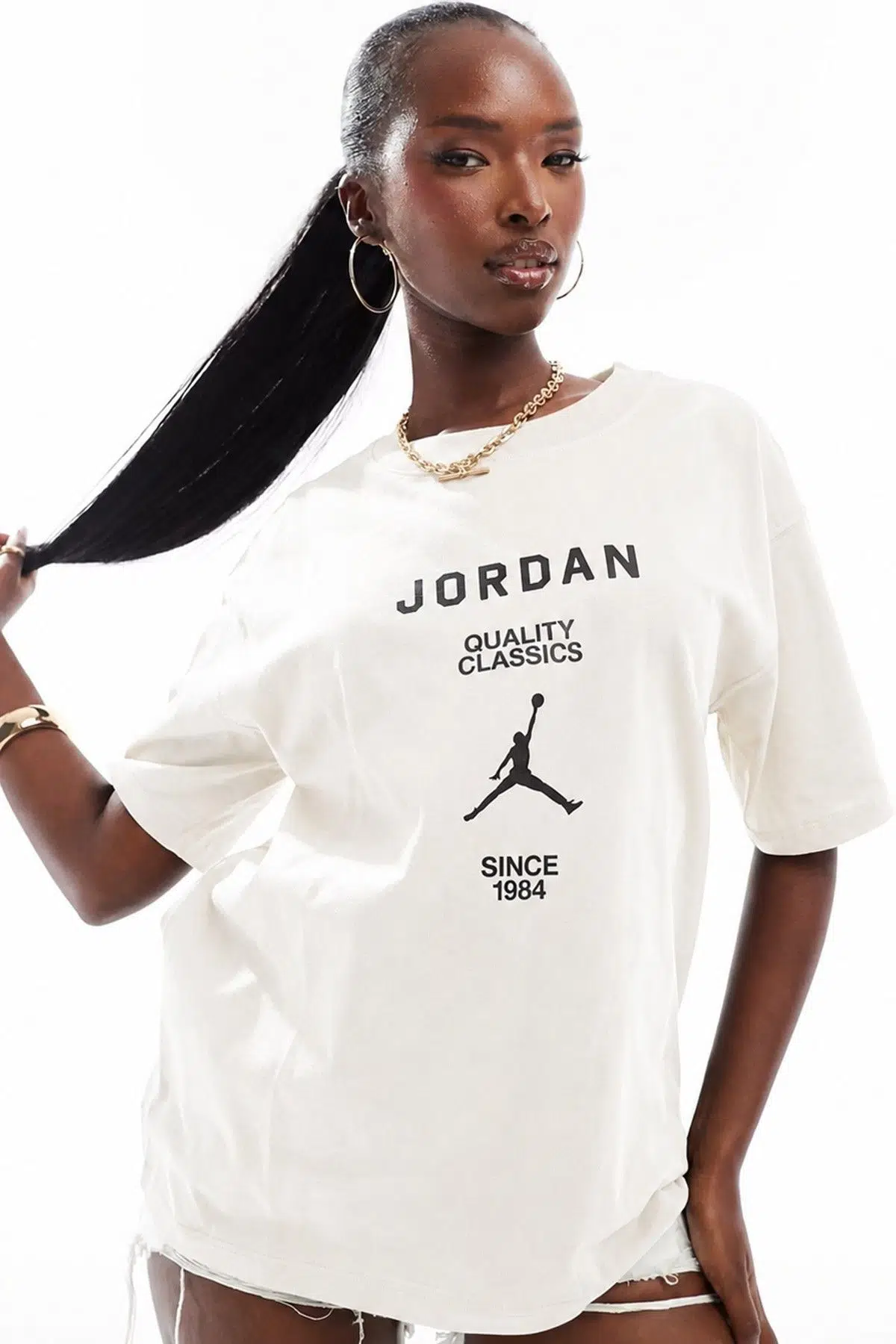Nike Jordan Girlfriend Loose Fit Womens Tee Cream Bol Kesim Kadın Günlük Tişört Krem