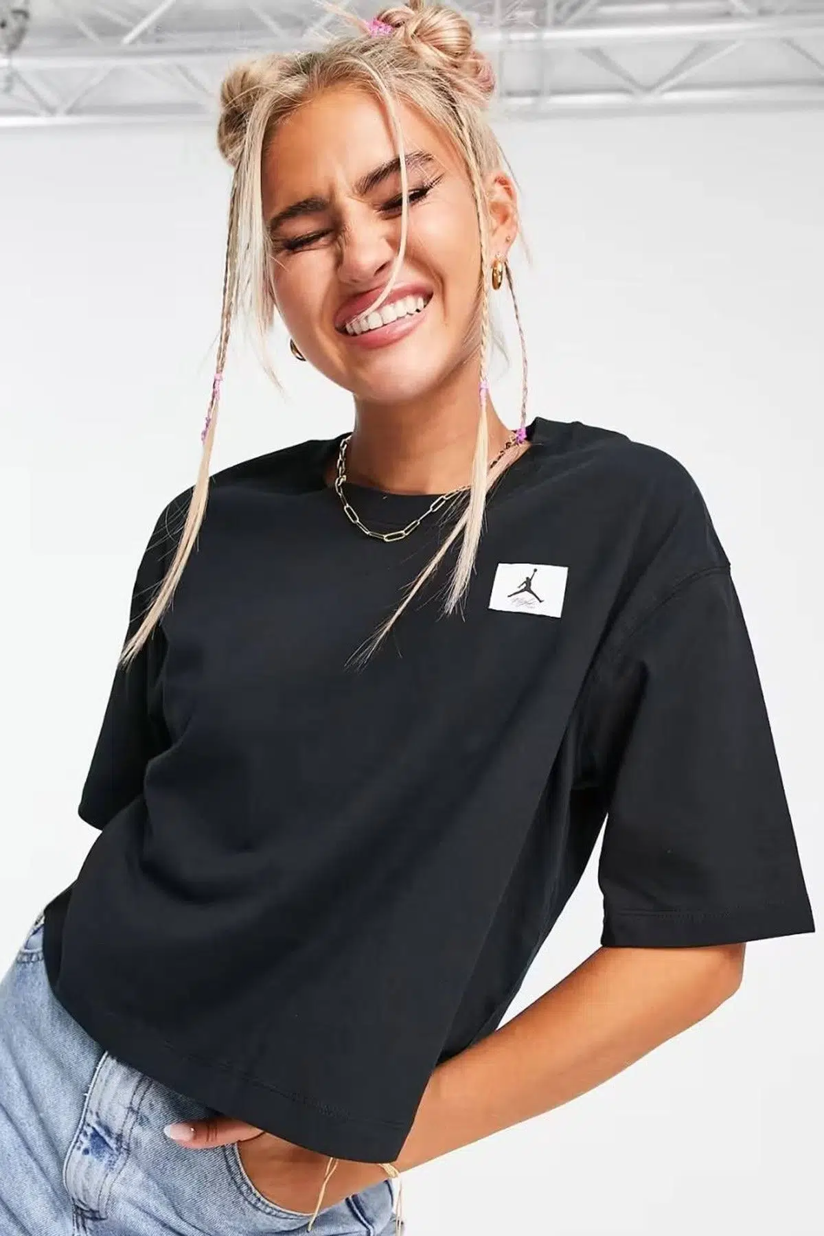 Nike Jordan Essential Boxy Loose Fit T-shirt Black Kadın Bol Kesim Crop Tişört Siyah