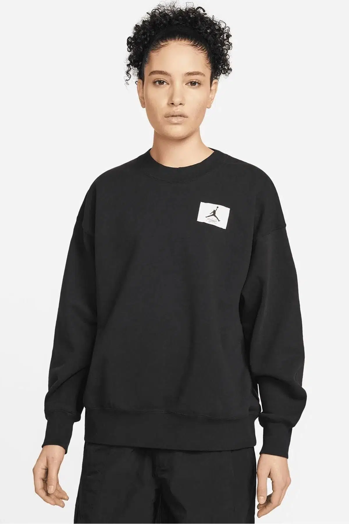 Nike Jordan Jumpman Essen Fleece Crew Oversize Kadın Geniş Kalıp Pamuk Sweatshirt Siyah