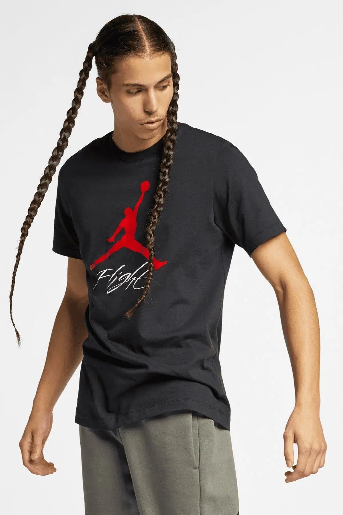 Nike Jordan Jumpman Flight Mens Tee Grafik Baskılı Pamuklu Erkek Tişört Siyah