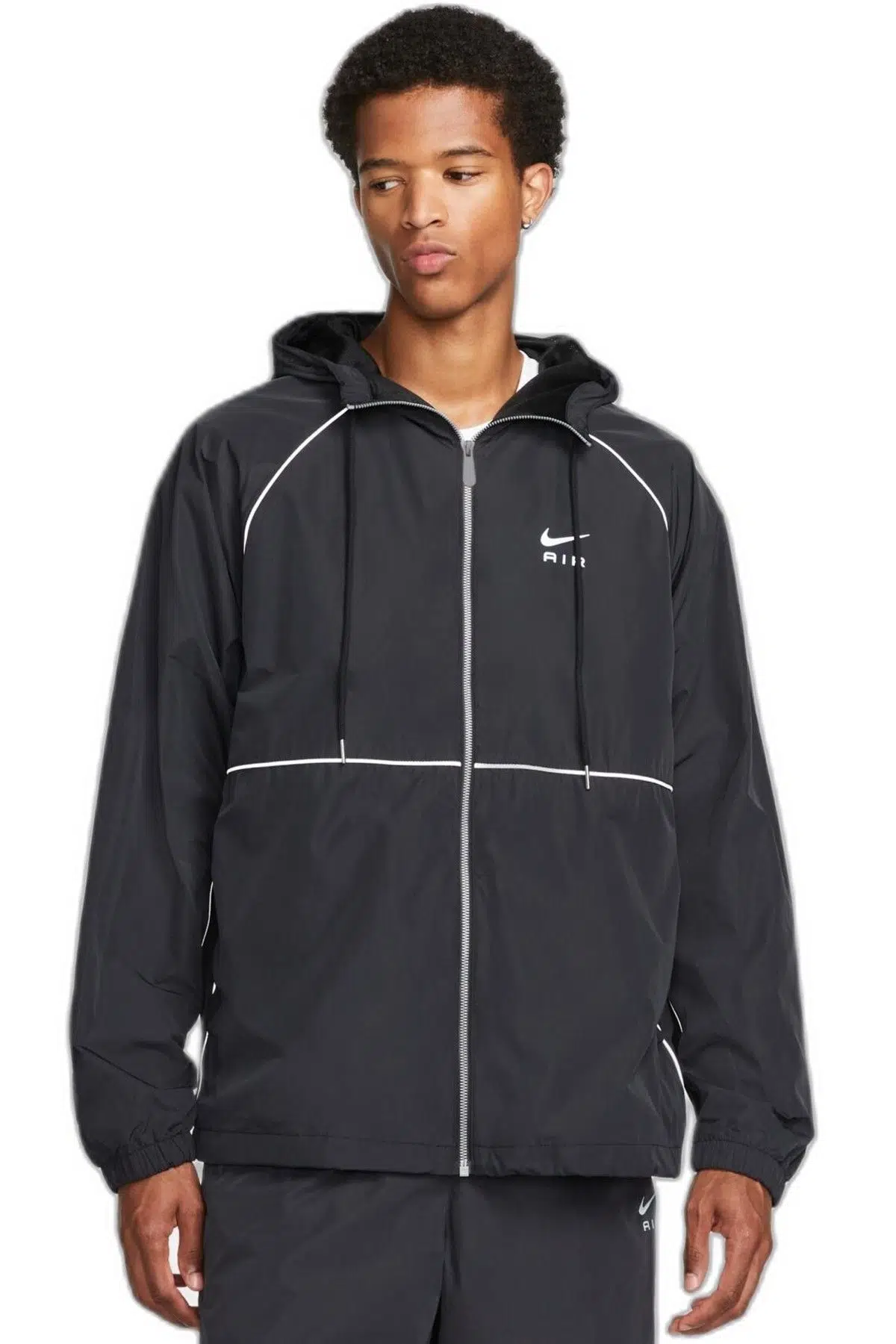 Nike Air Full-Zip Hooded Woven Loose Fit Jacket Erkek Kapüşonlu Reflektörlü Bol Keism Spor Ceket Siyah