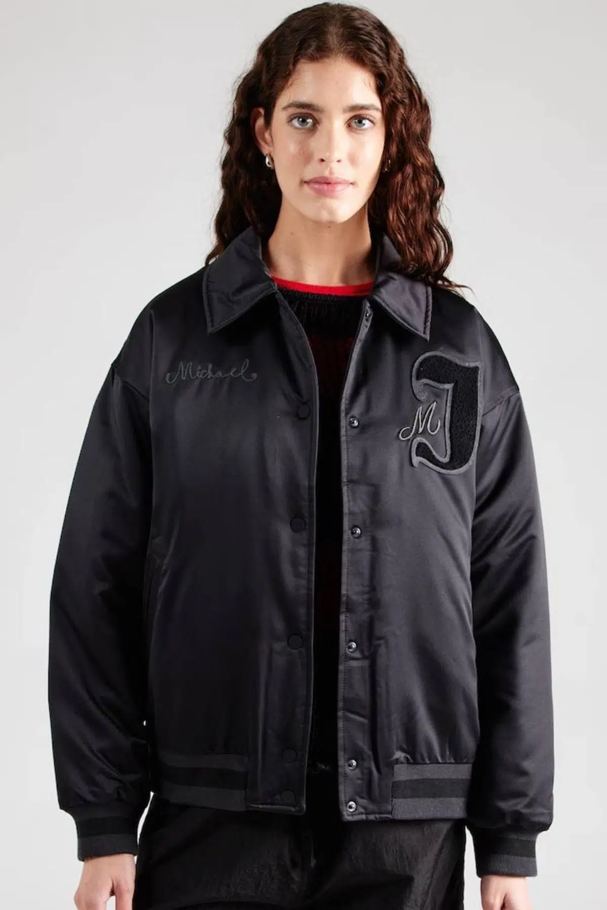 Nike Michael Jordan Varsity Loose Fit Bomber Jacket Black Kadın Bol Kesim Ceket Mont Siyah
