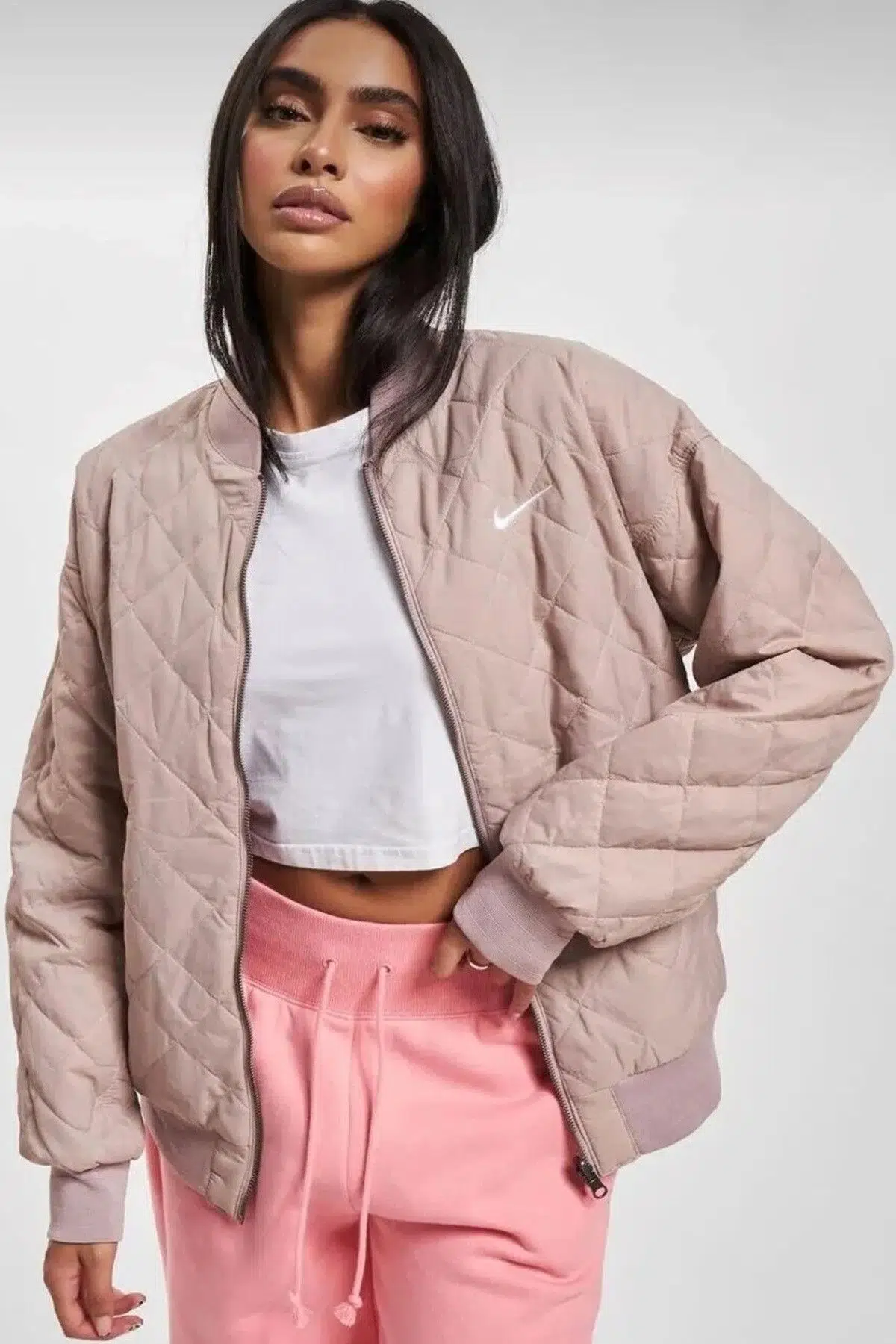 Nike Reversible Synthetic Fill Versity Loose Fit Bomber Jacket Kadın Çift Taraflı Bol Kesim Ceket Bej