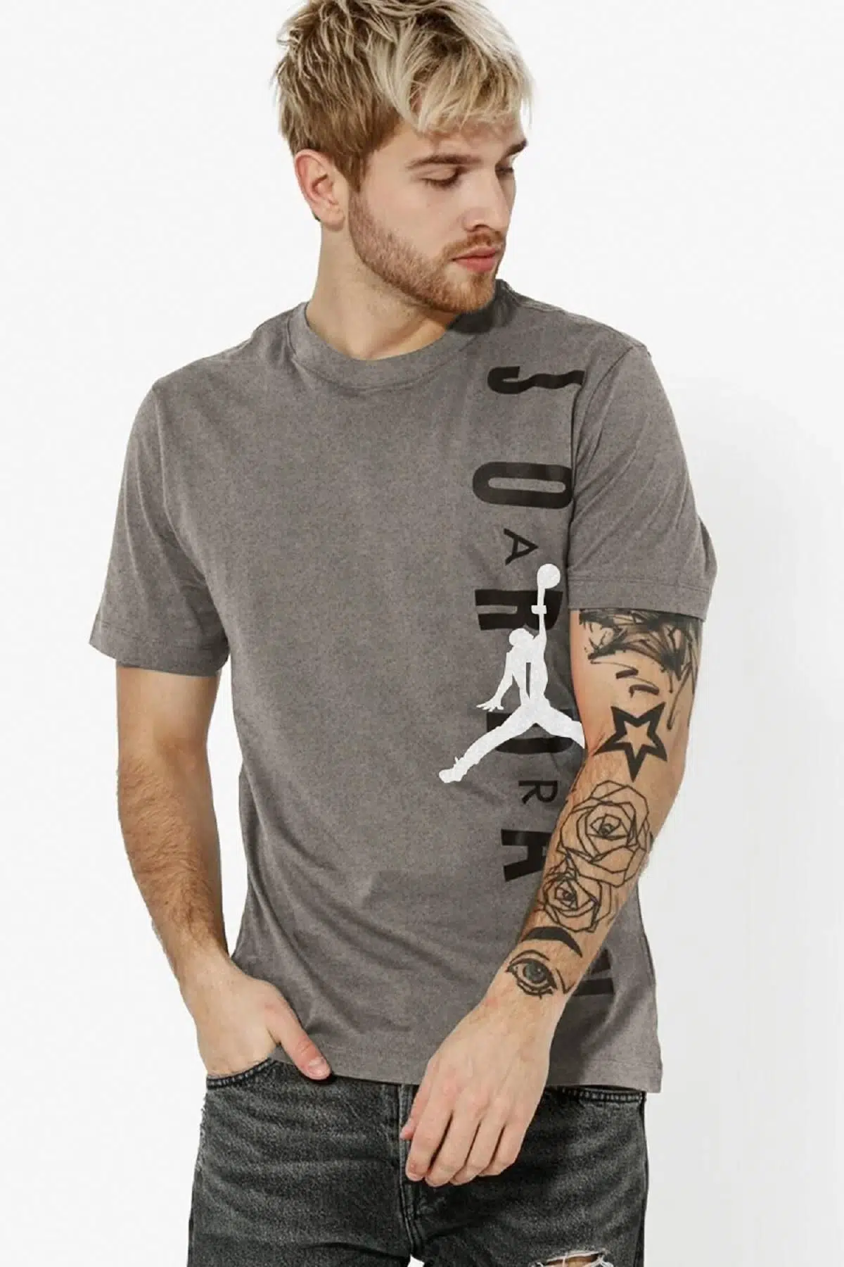 Nike Jordan Jumpman Air Stretch Crew Tee Logolu Gri Tişört