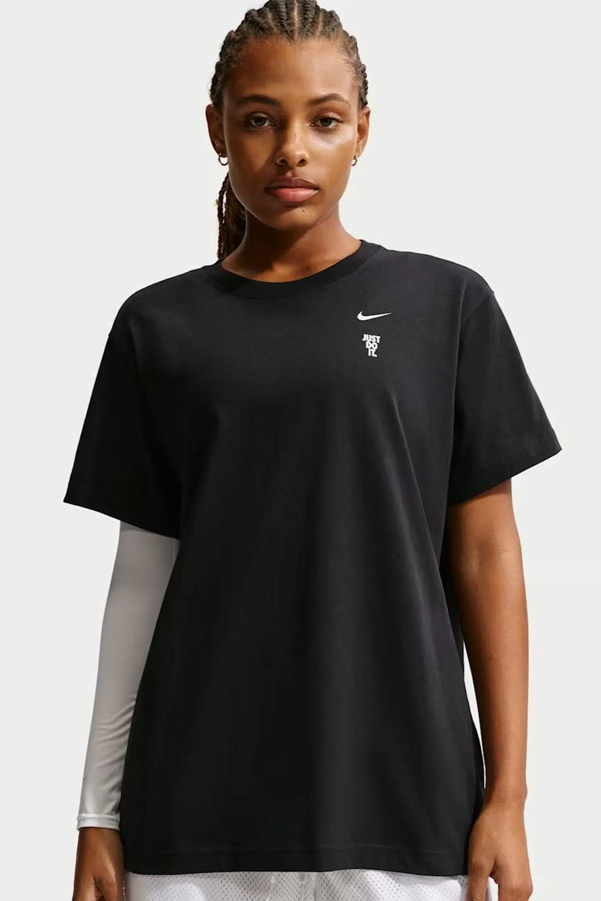 Nike Just Do It Women's Casual Black Oversize Tshirt Pamuklu Kadın Geniş Kalıp Tişört Siyah