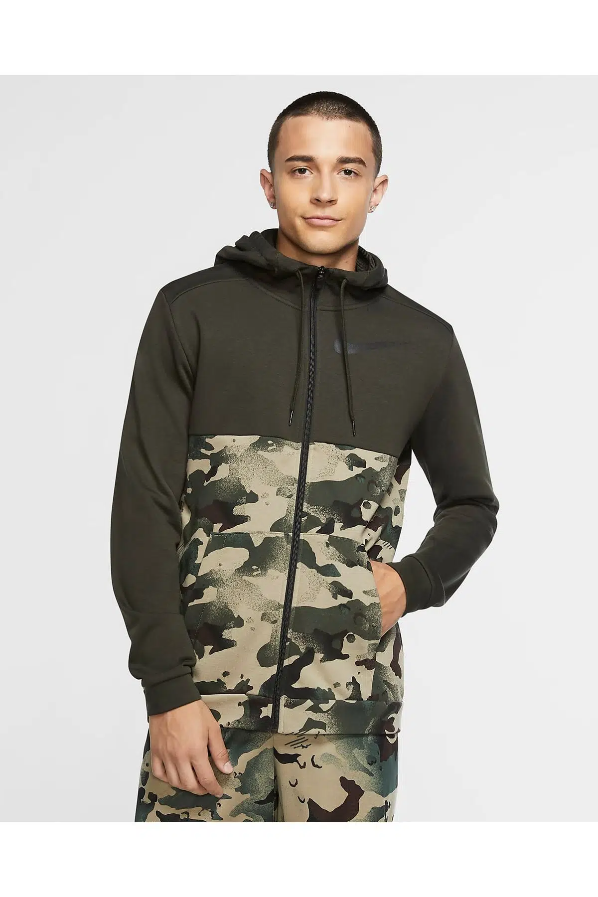 Nike Kamuflaj Sweartshirt Dri-Fit Men's Full Zip Camo Training Kamuflaj Hoodie