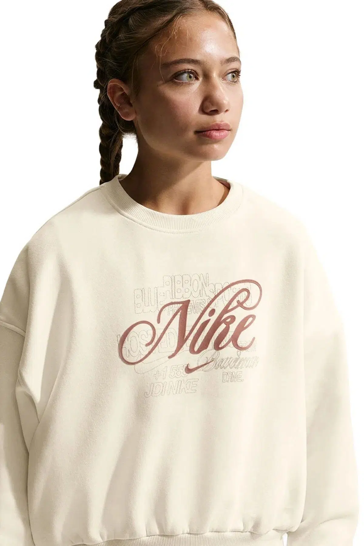 Nike Kid's Sportswear Club Fleece Boxy Crew Gfx Unisex Çocuk Sweatshirt Krem