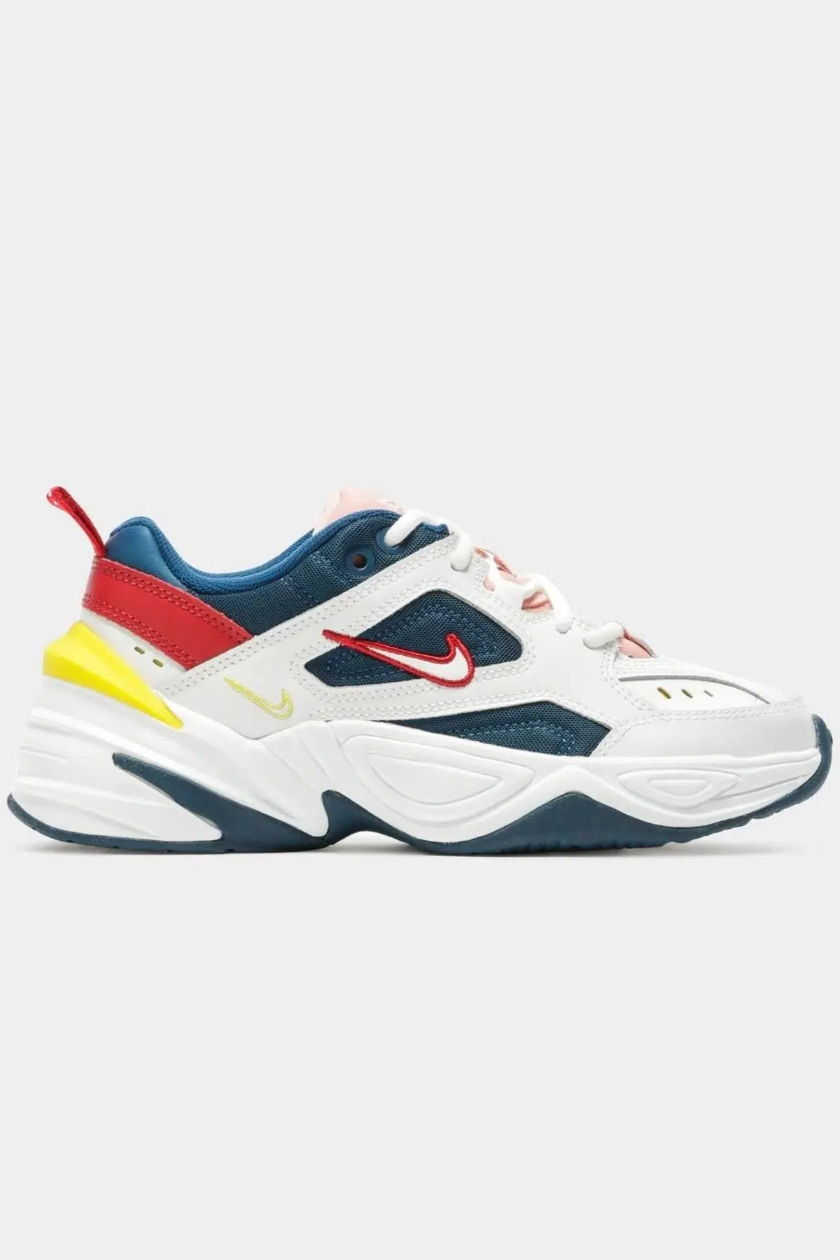 Nike M2K Tekno Leather Unisex Sneaker Hakiki Deri Spor Ayakkabı Beyaz Mavi Yükseklik 4cm