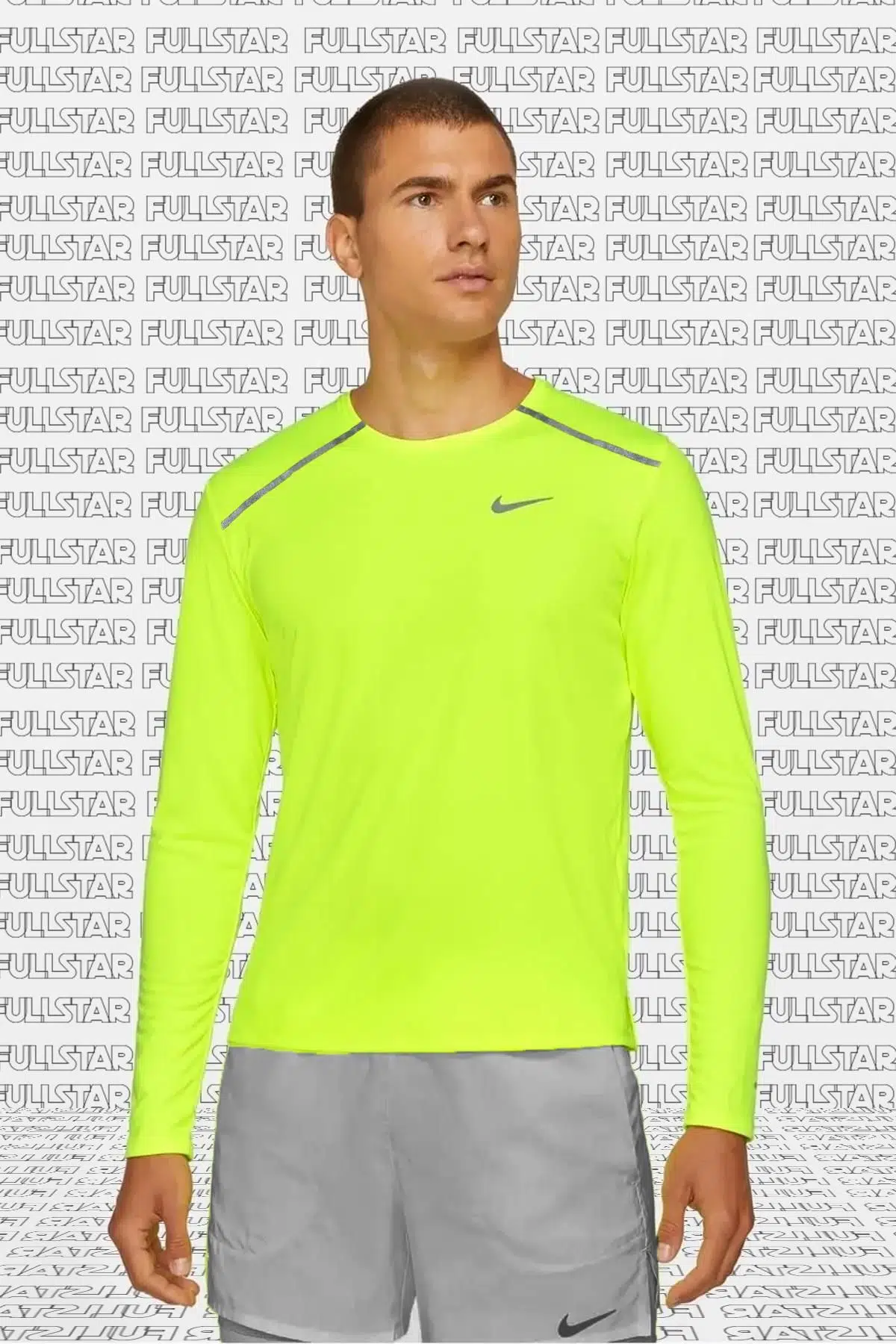 Nike Men's Long Sleeve Dry Miler Running Shirt Uzun Kollu Erkek Koşu Üstü Tişörtü Sarı