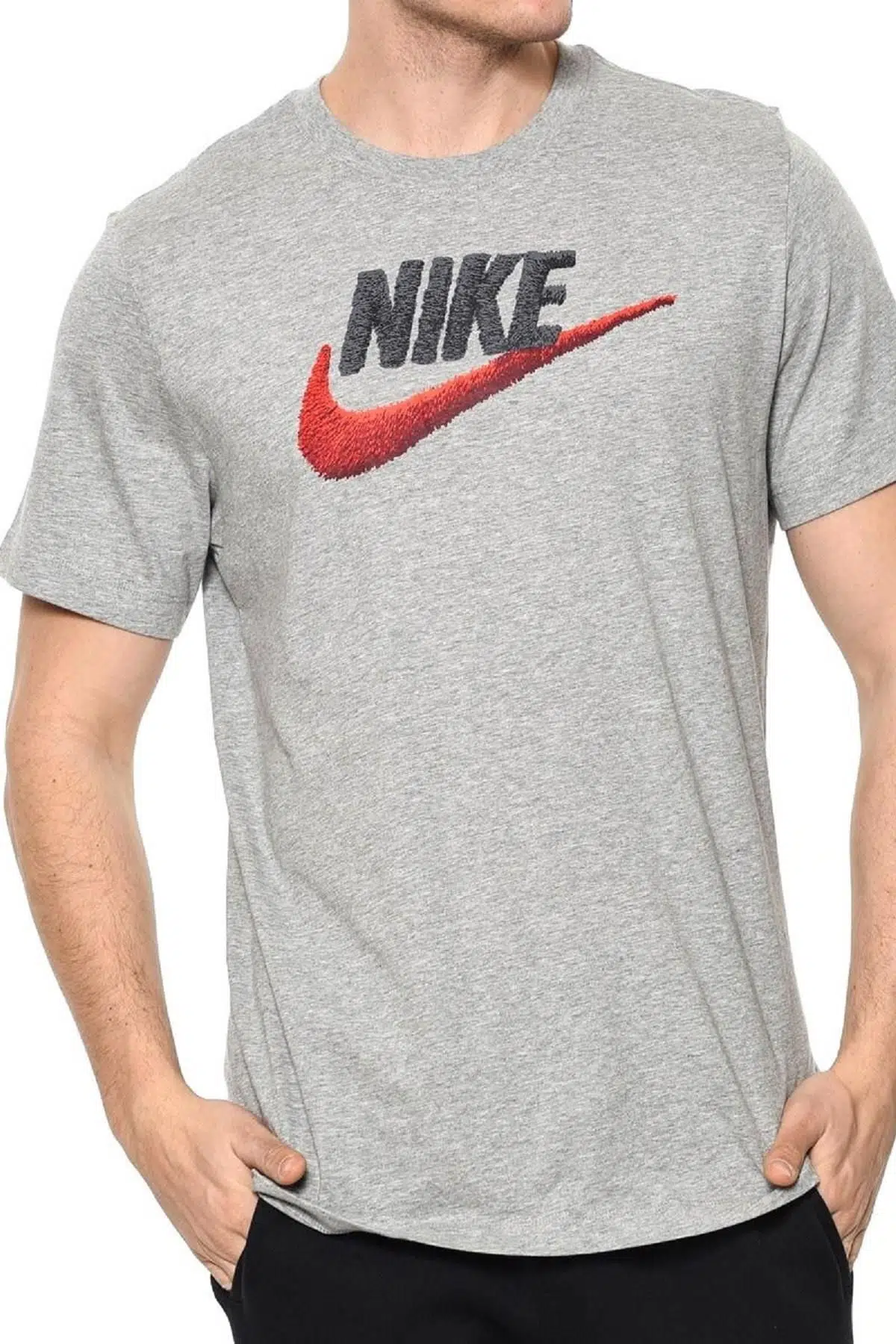 Nike Men's Sportswear Red Swoosh Gri Erkek Tişört