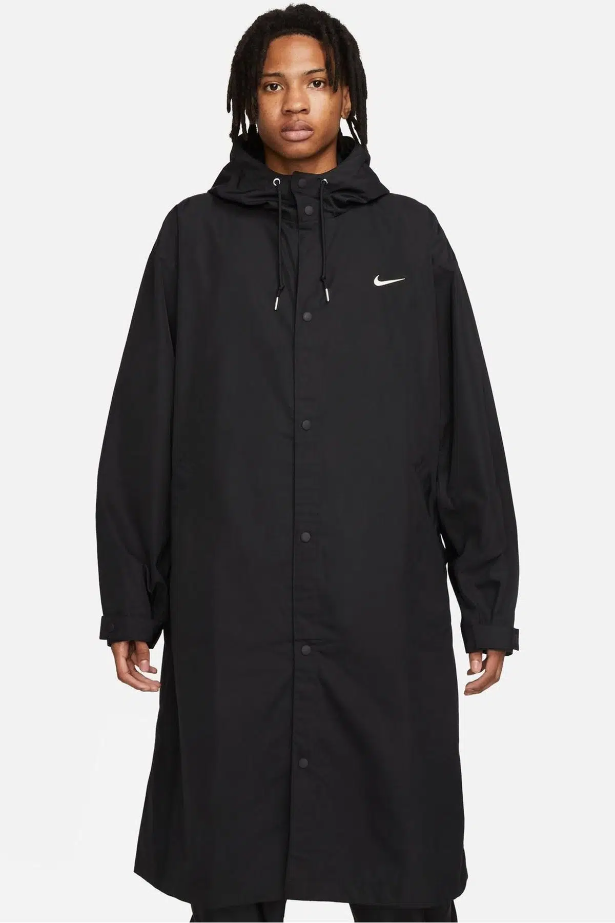 Nike Men's Swoosh Woven Oversize Long Jacket Erkek Kapüşonlu Geniş Kalıp Uzun Dokuma Ceket Siyah