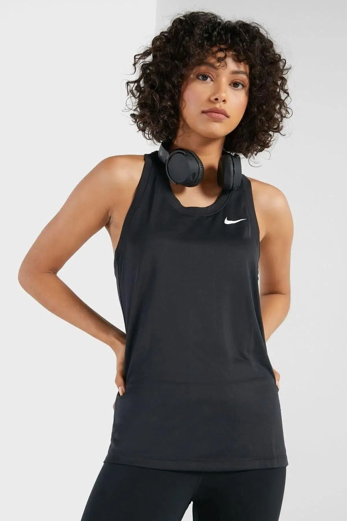 Nike Dri Fit Racerback Leg Ter tutmayan Siyah Kadın Antrenman Atleti