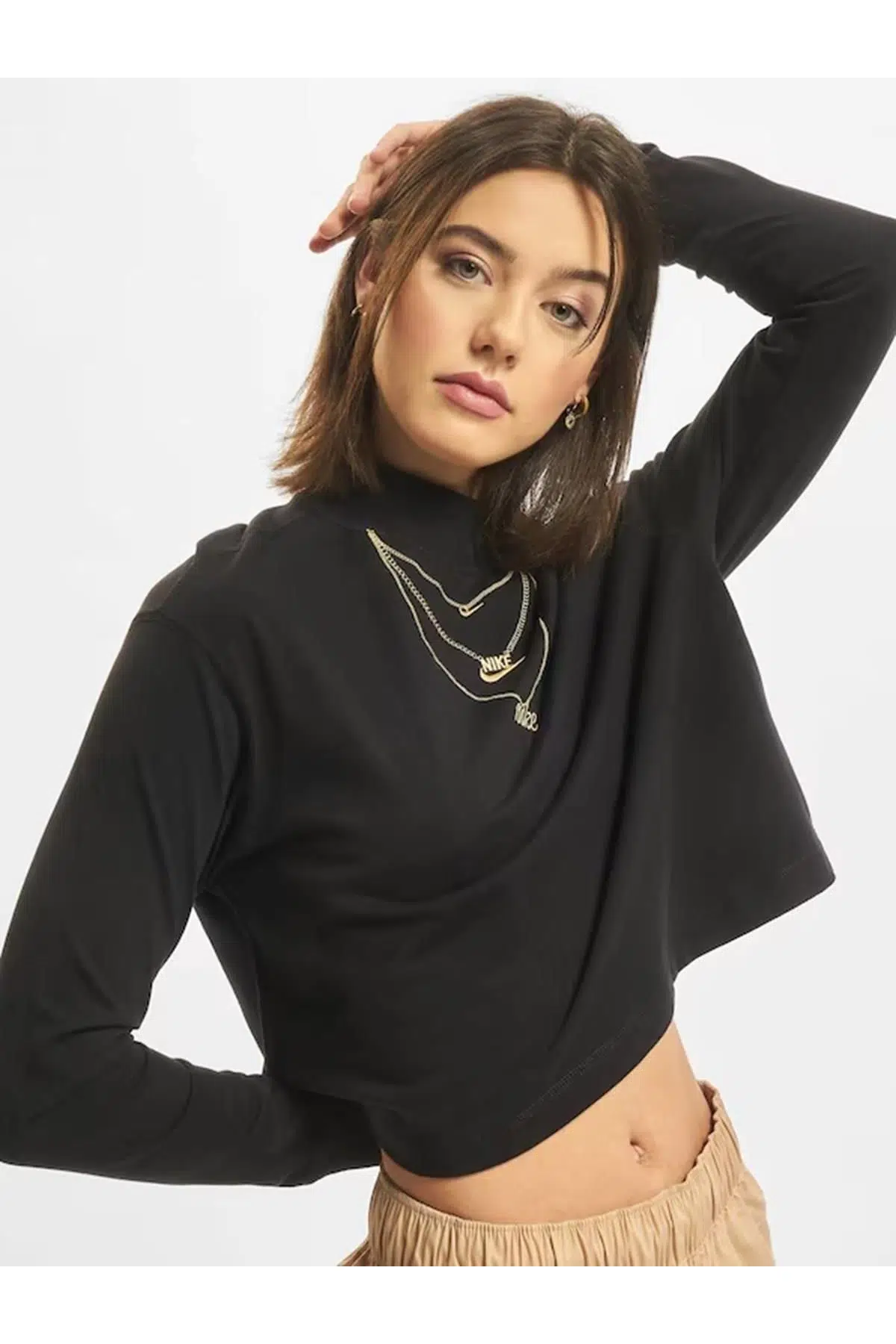 Nike Sportswear Turtleneck Long Sleeve Büyük Beden Crop Kadın Sweatshirt Siyah
