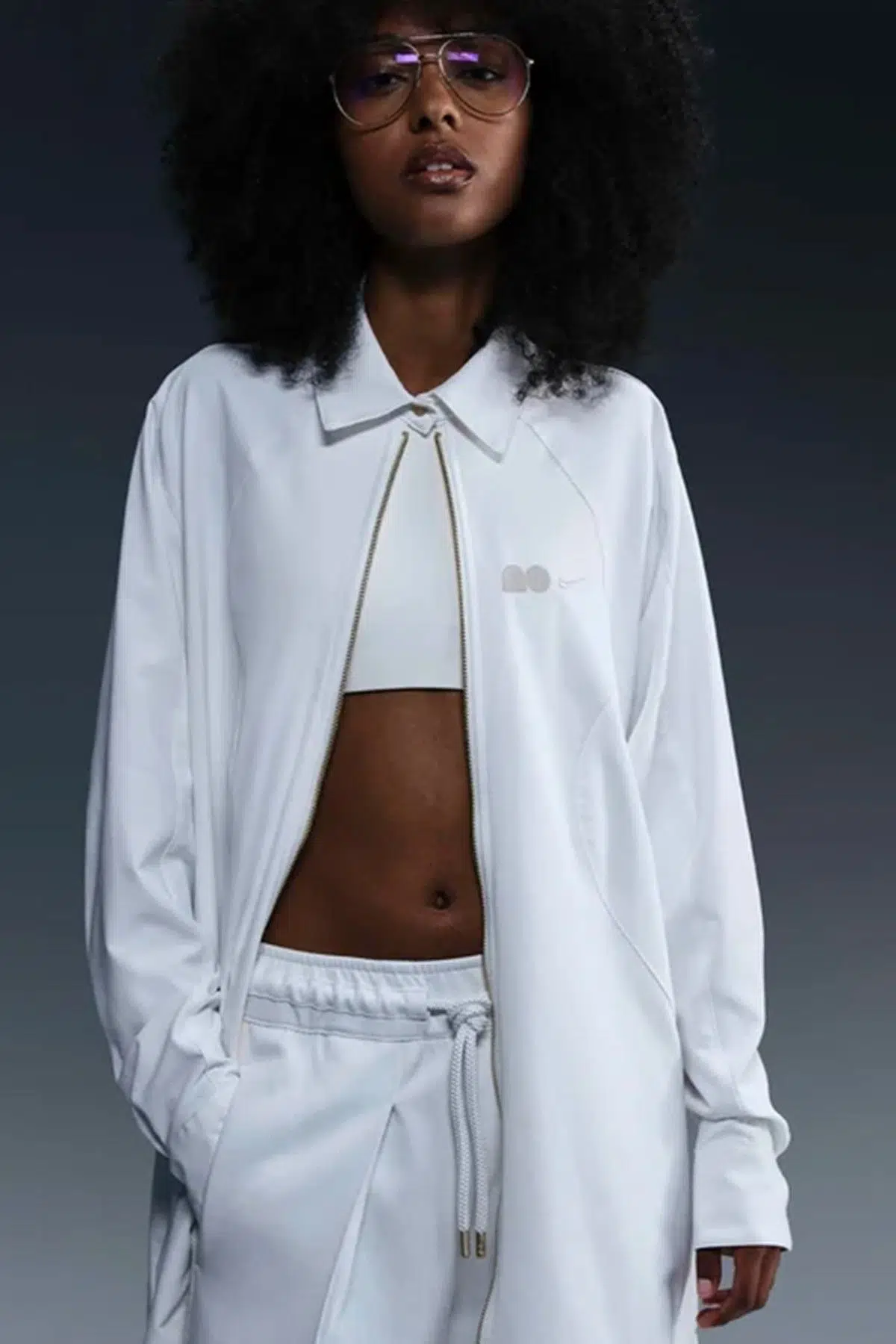 Nike Naomi Osaka Oversized Dress Gold Fermuar Bol Kesim Kadın Elbise Beyaz