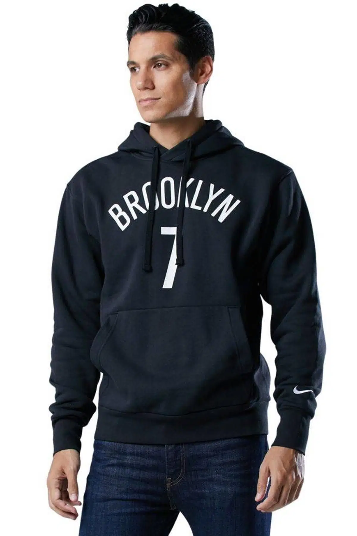 Nike NBA Brooklyn 7 Hoodie Erkek Kapüşonlu Bol Kesim Sweatshirt Siyah