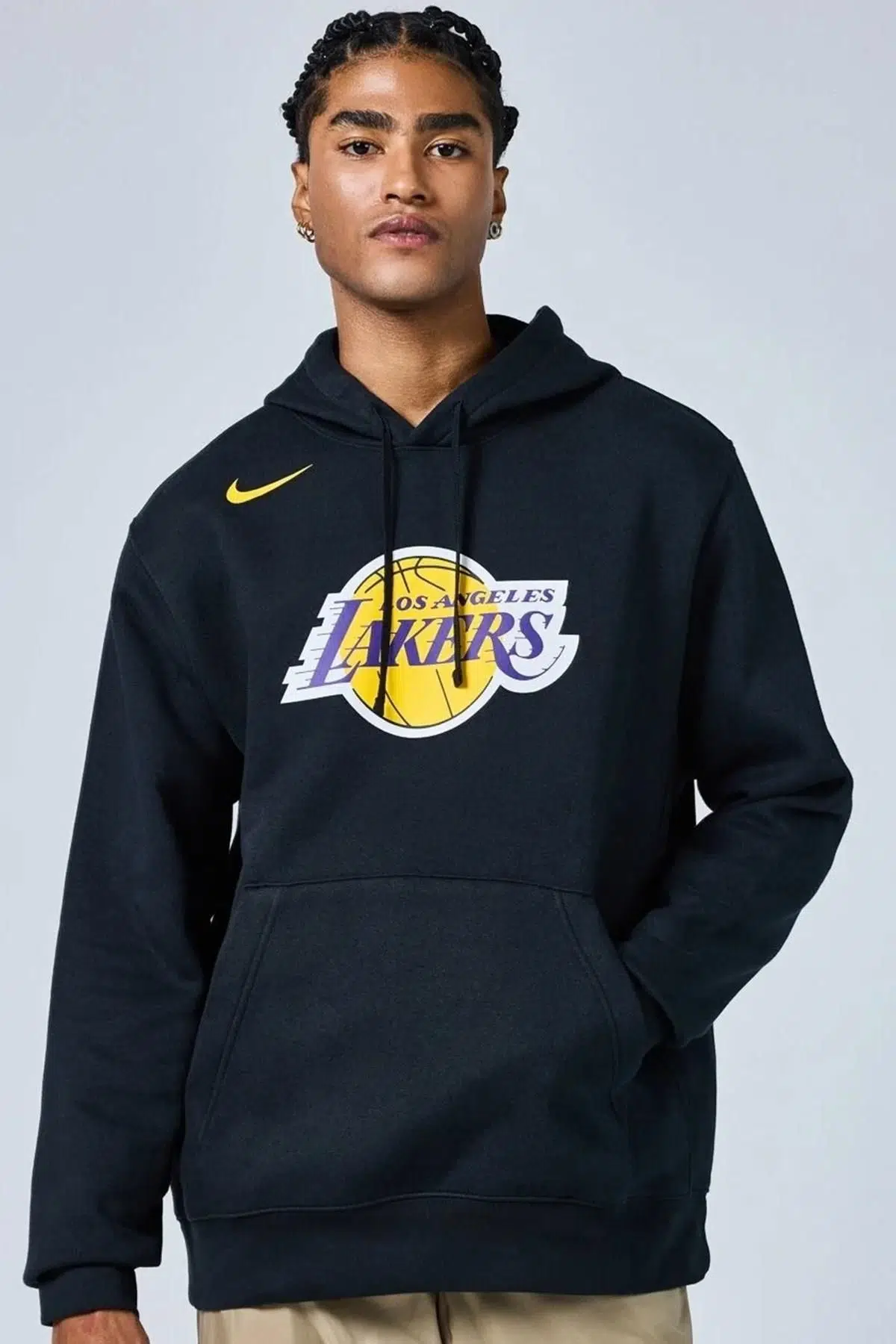 Nike NBA Los Angeles Lakers Fleece Hoodie Purple Erkek Kapüşonlu Bol Kesim Sweatshirt Siyah