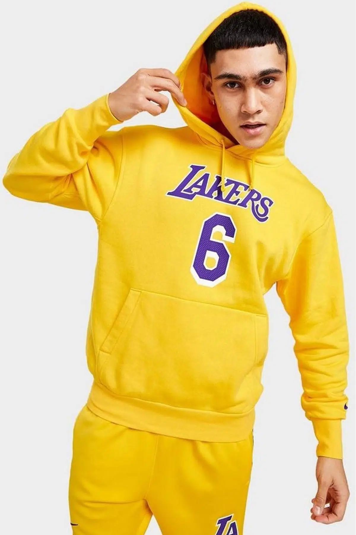 Nike NBA Los Angeles Lakers Hoodie Erkek Kapüşonlu Bol Kesim Sweatshirt Sarı
