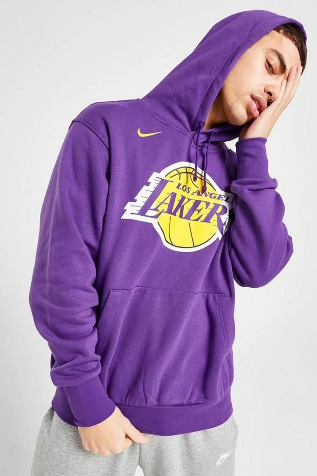 Nike NBA Los Angeles Lakers Fleece Hoodie Purple Erkek Kapüşonlu Bol Kesim Sweatshirt Mor