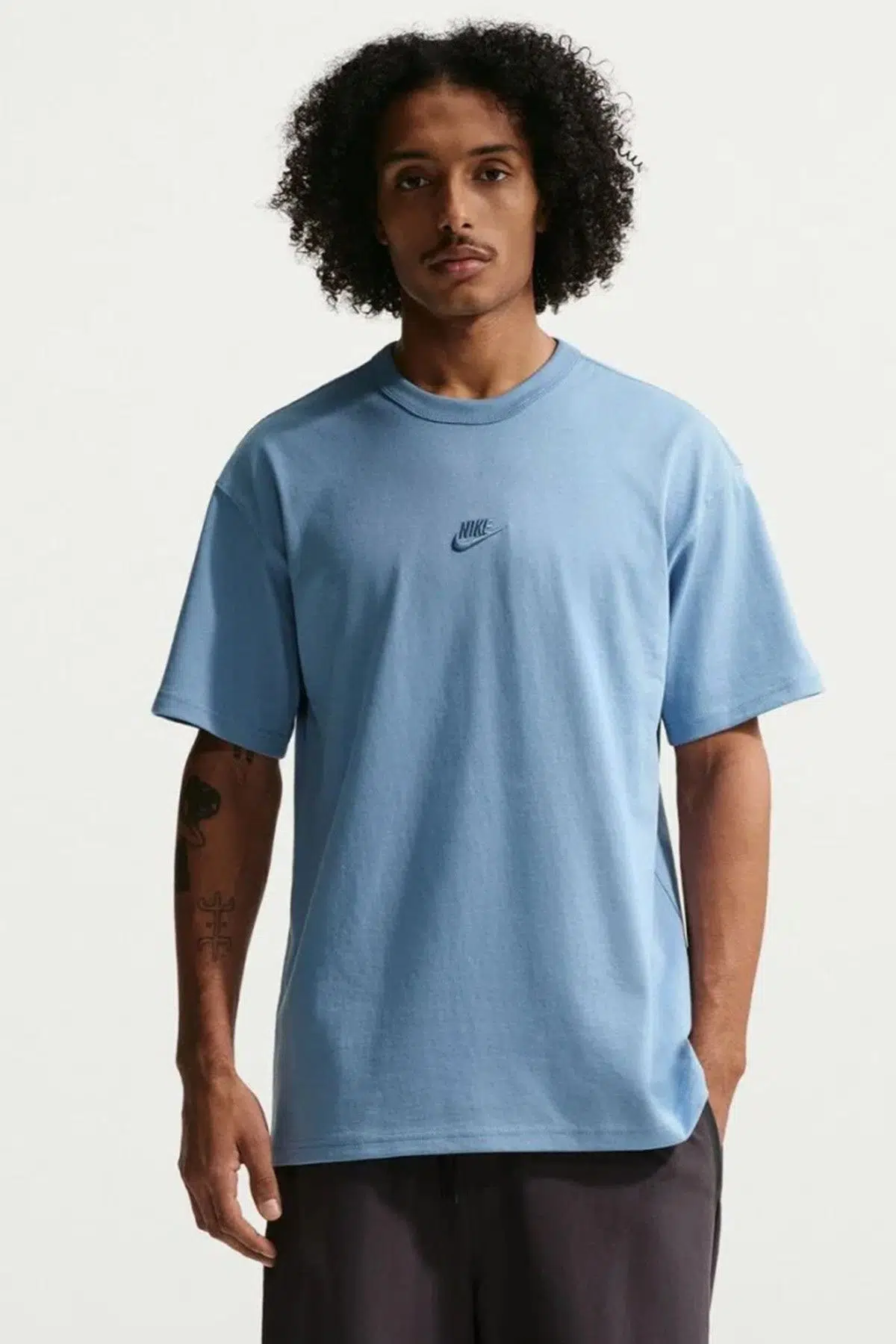 Nike NSW Premium Loose Fit Mens Tee Bol Kesim Bisiklet Yaka Pamuklu Erkek Tişört Mavi