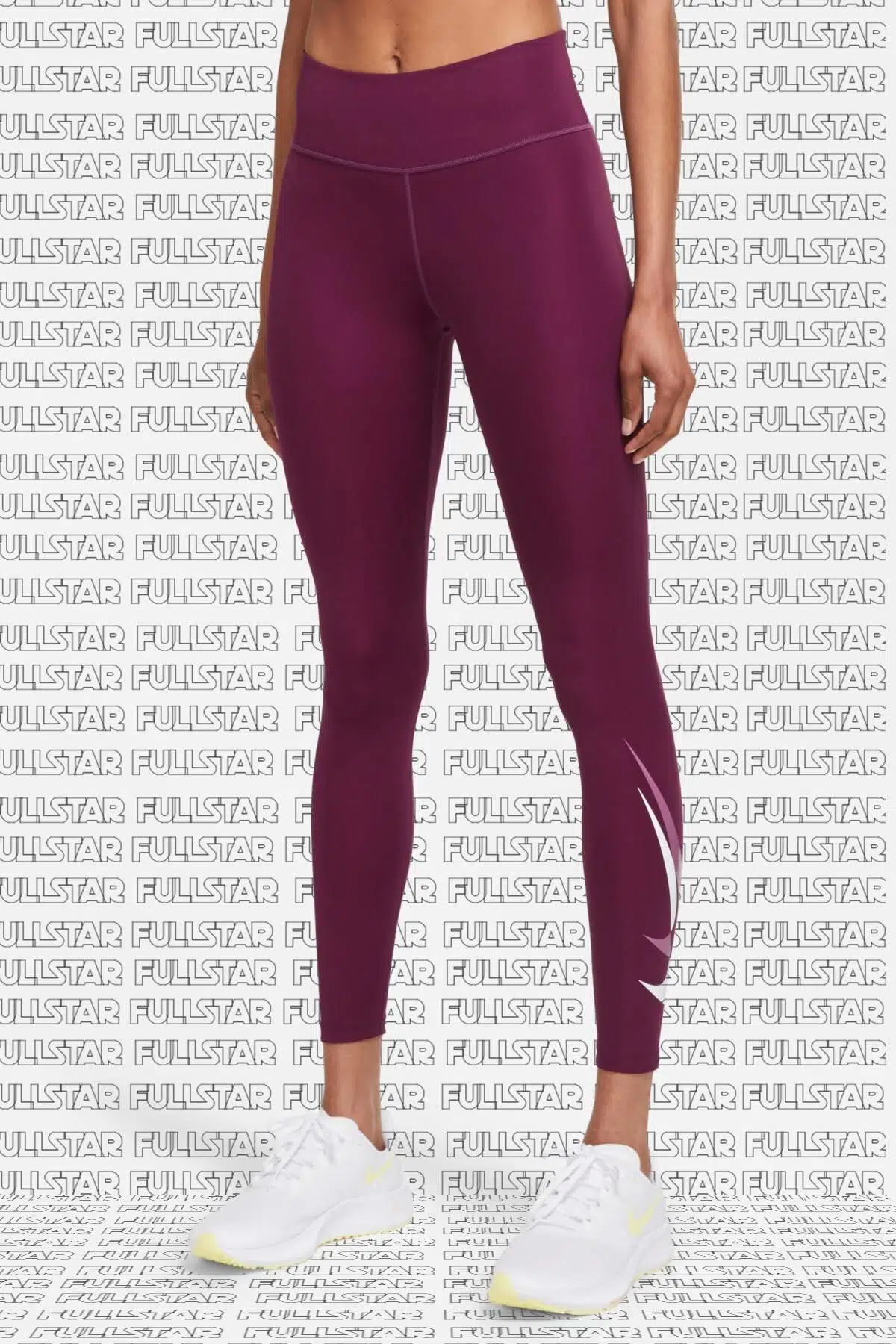 Nike One Dri Fit Big Double Swoosh Leggings Toparlayıcı 2 İç Cepli Bordo Tayt
