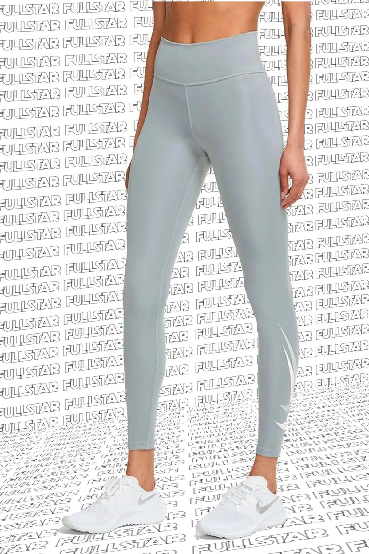 Nike One Dri Fit Big Double Swoosh Leggings Toparlayıcı 2 İç Cepli Gri Tayt