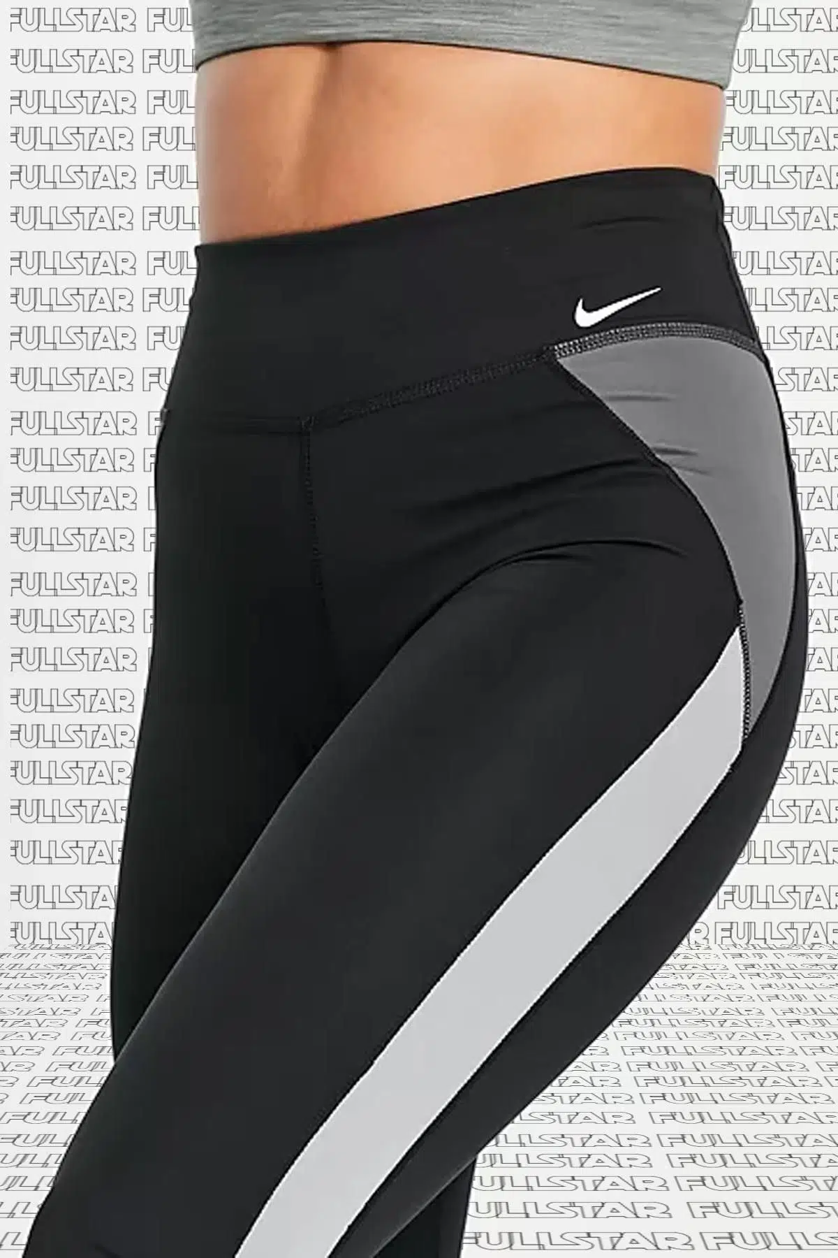 Nike One Dri Fit Color Block Leggings Toparlayıcı 2 İç Cepli Siyah Gri Tayt