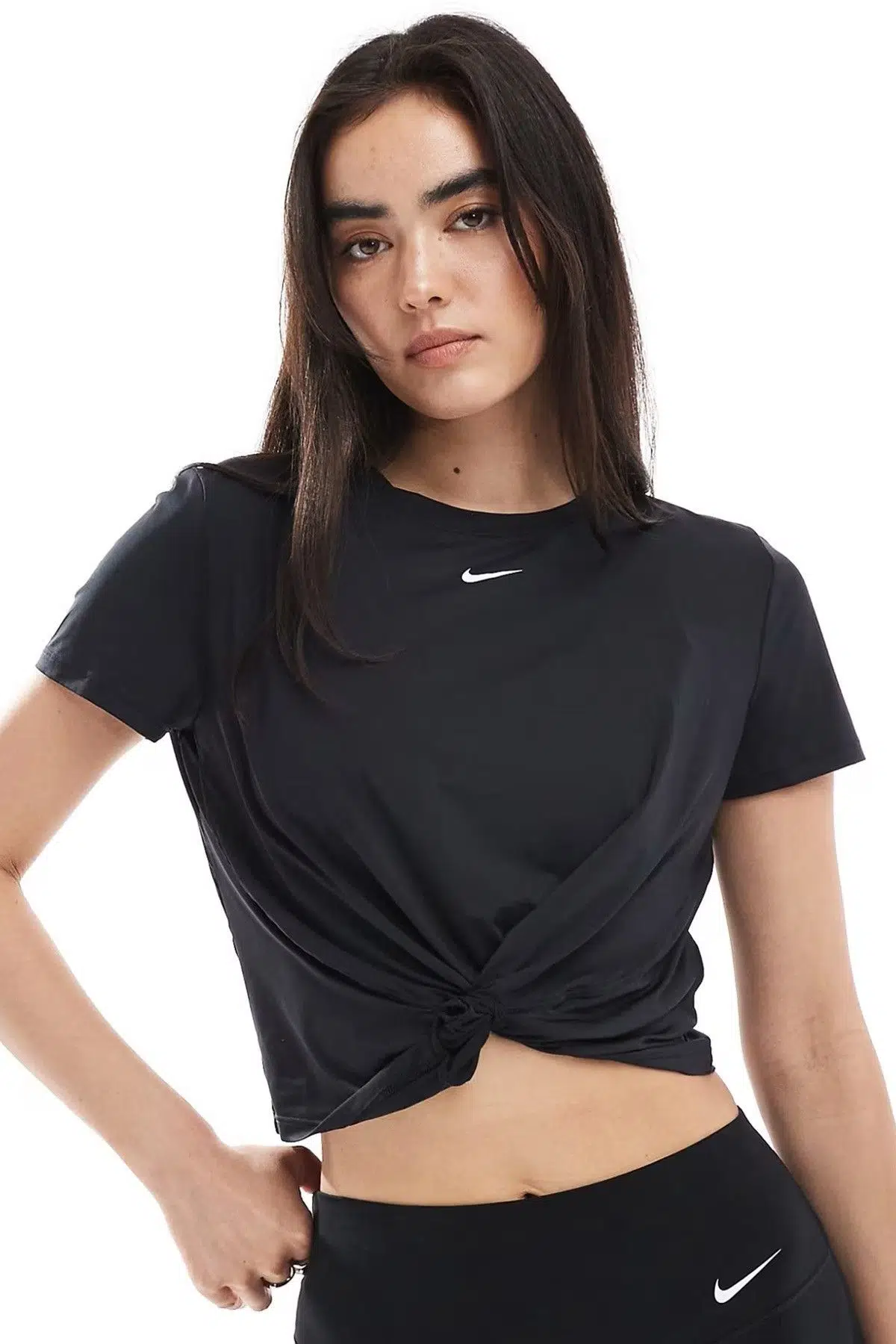Nike One Training Dri Fit Twist Front T-shirt Kadın Crop Bükümlü Tişört Siyah
