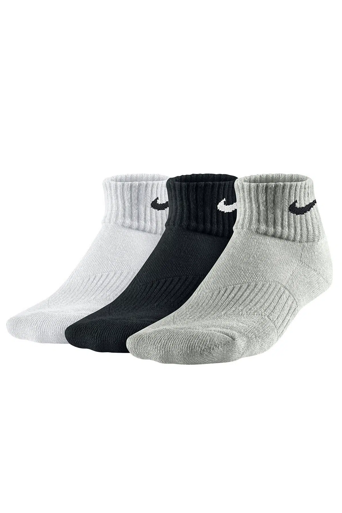 Nike Performance Cushioned Quarter 3 Pack Sock Unisex Pamuklu Yarım Bilekli 3 lü Çorap Beyaz Gri Siyah
