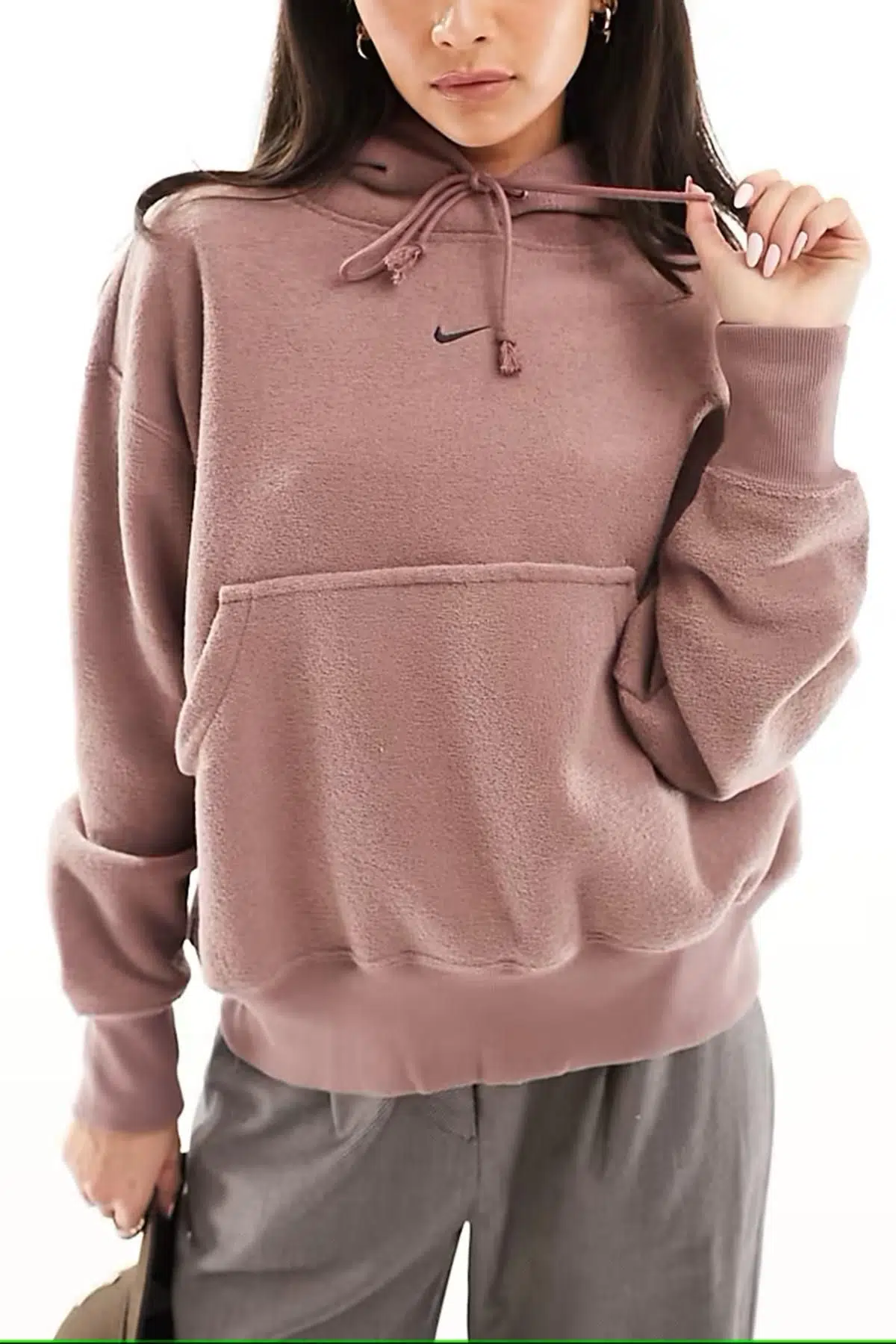 Nike Sportswear Phoenix Plush Oversize Hoodie Kadın Peluş Kapüşonlu Sweatshirt Yıldız Moru Kahve