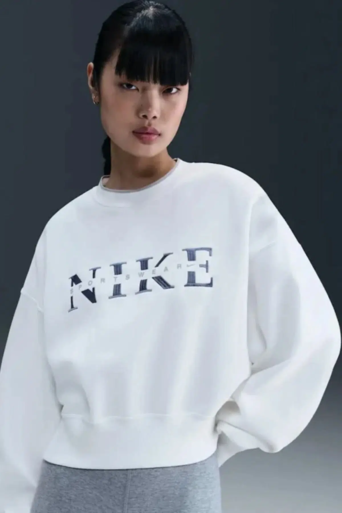 Nike Phoenix Fleece Crew Oversize Womens Sweatshirt Bol Kesim Bisiklet Yaka Kadın Sweatshirt Beyaz