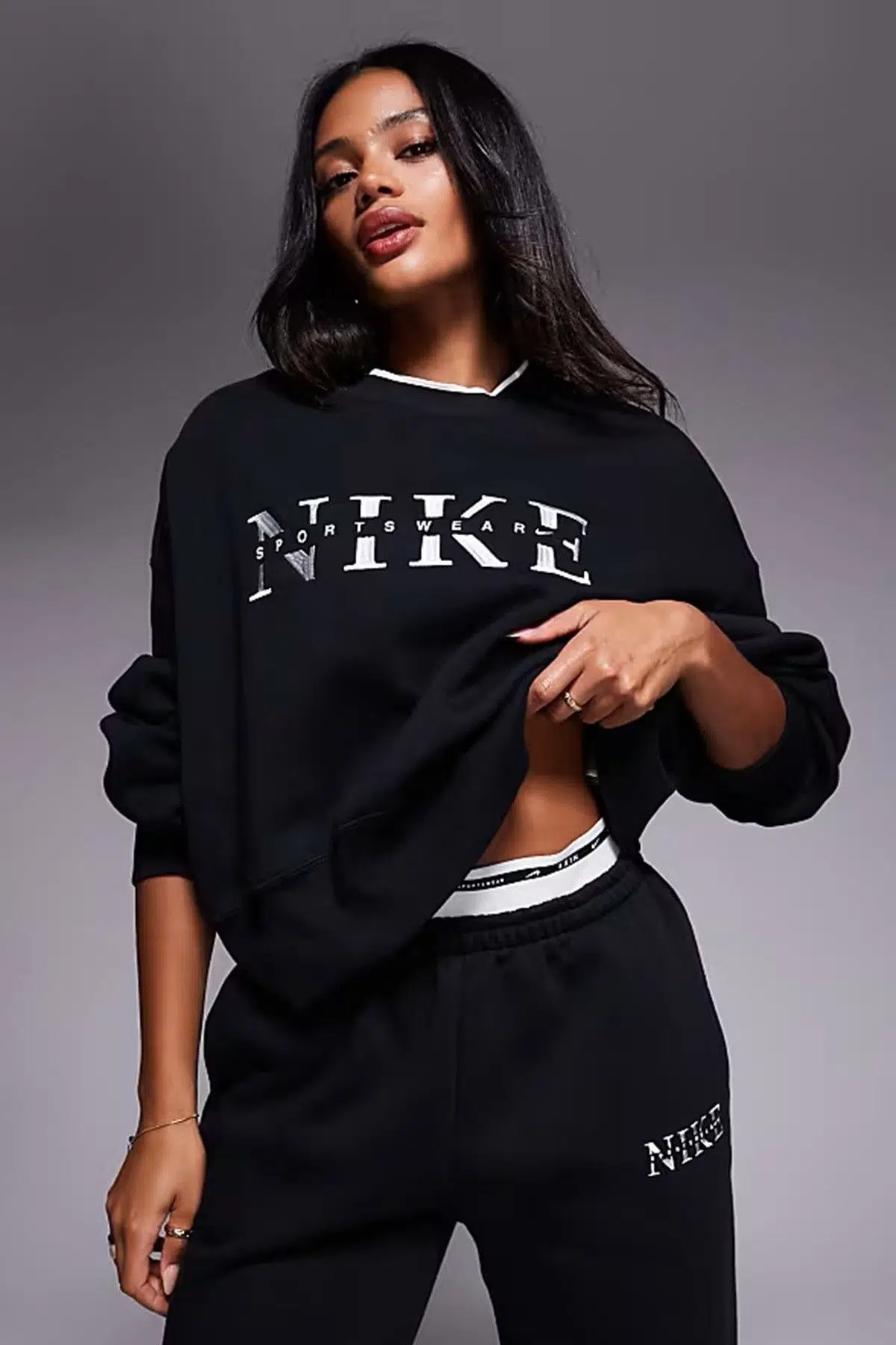 Nike Phoenix Fleece Crew Oversize Womens Sweatshirt Bol Kesim Bisiklet Yaka Kadın Sweatshirt Siyah