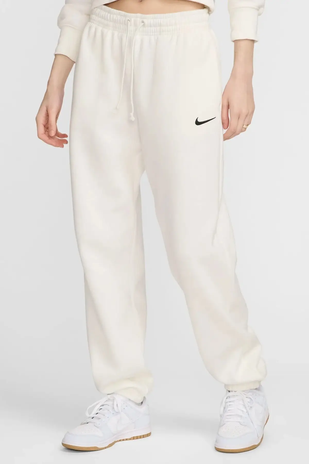 Nike Phoenix Fleece HR Oversize Womens Pant.Yüksek Bel Bol Kesim Kadın Eşofman Altı Kirli Beyaz