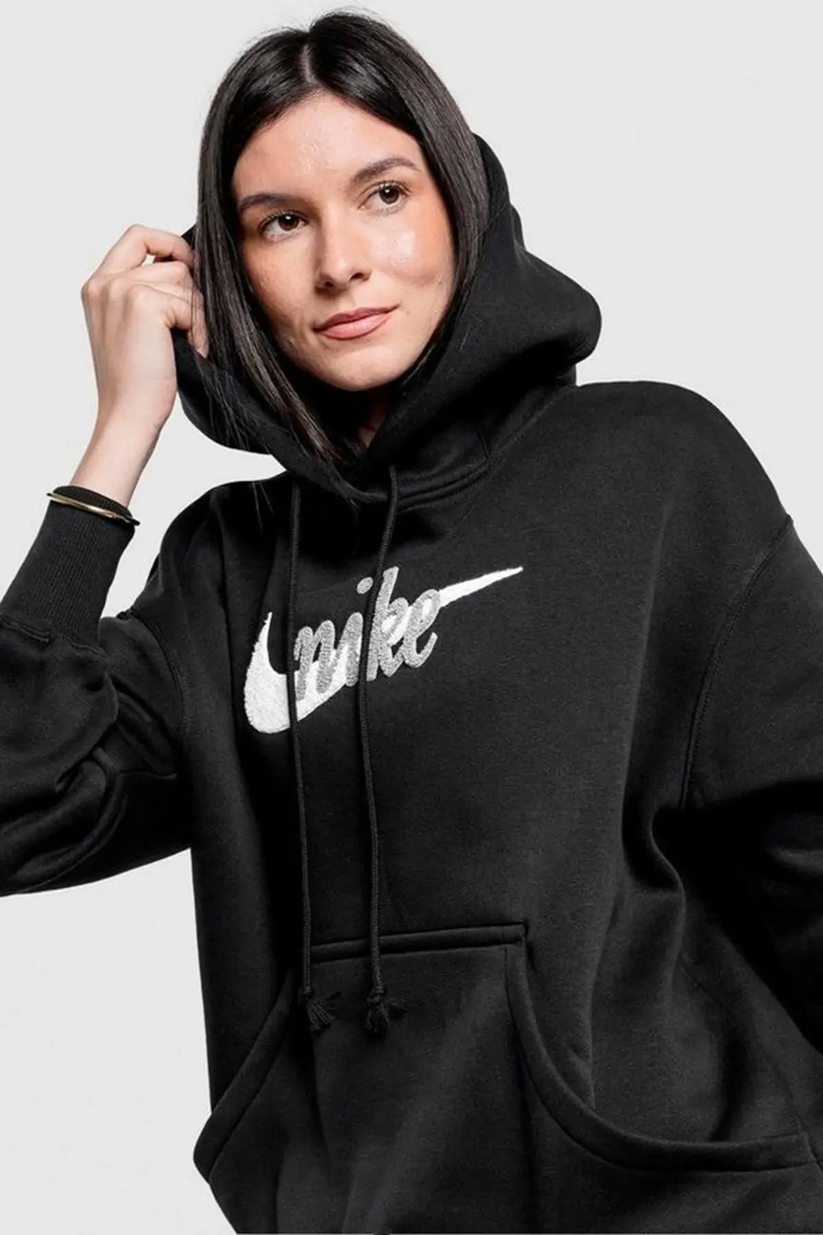 IM9643-010 Nike Phoenix Fleece Oversize Logo Hoody Bol Kesim Kapüşonlu Kadın Sweatshirt Siyah