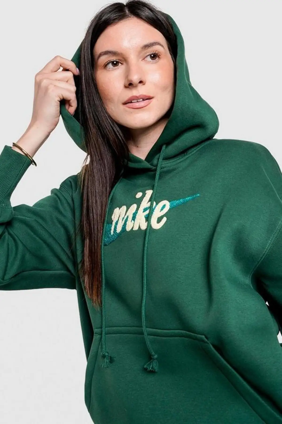 IM9643-323 Nike Phoenix Fleece Oversize Logo Hoody Bol Kesim Kapüşonlu Kadın Sweatshirt Yeşil