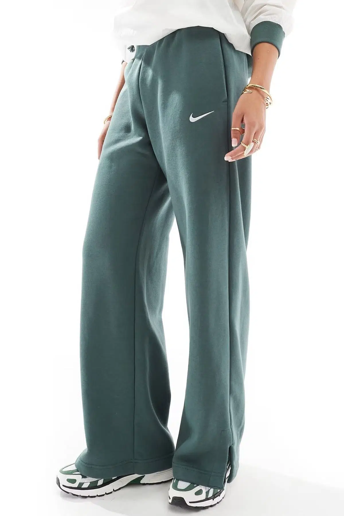 Nike Phoenix Fleece Wide High Rise Sweatpants Kadın Yüksek Bel Yırtmaçlı Geniş Paça Eşofman Altı Yeşil
