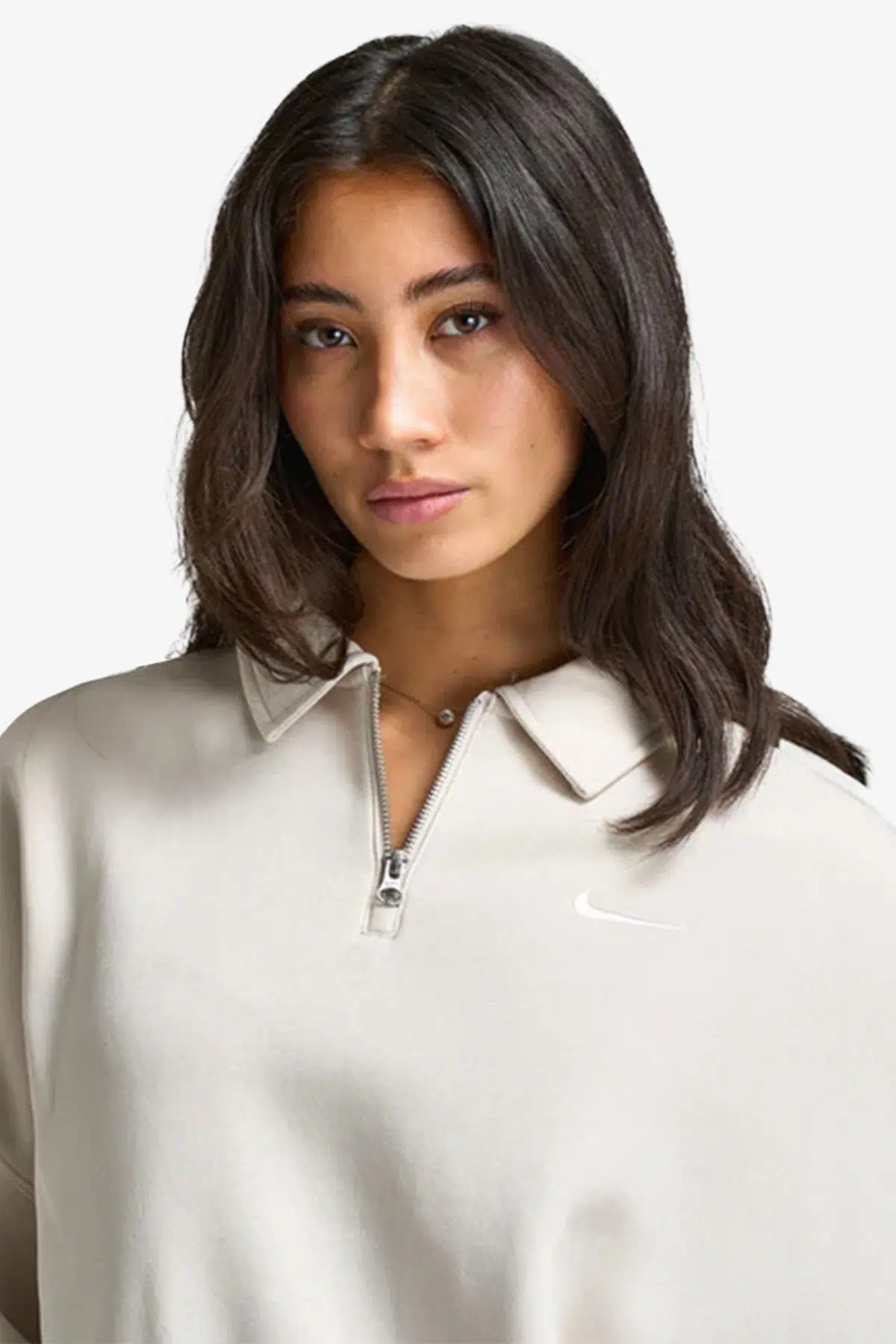 Nike Phoenix Oversize QZ Womens Sweatshirt Polo Yaka Oversize Kadın Sweatshirt Bej