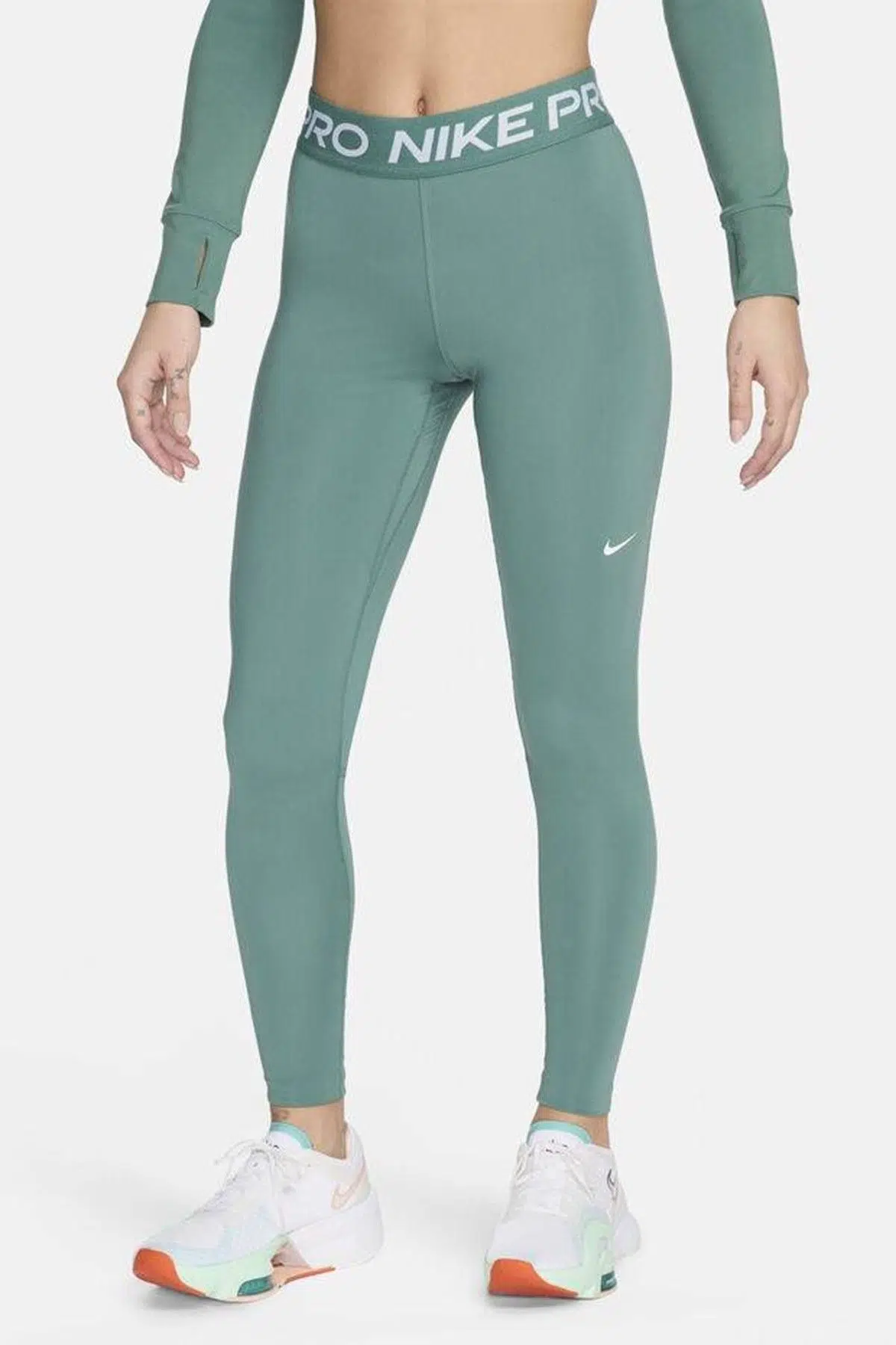 Nike Pro 365 Dri Fit Training Mid Rise Full Length Tight Fit Toparlayıcı Tayt Açık Yeşil