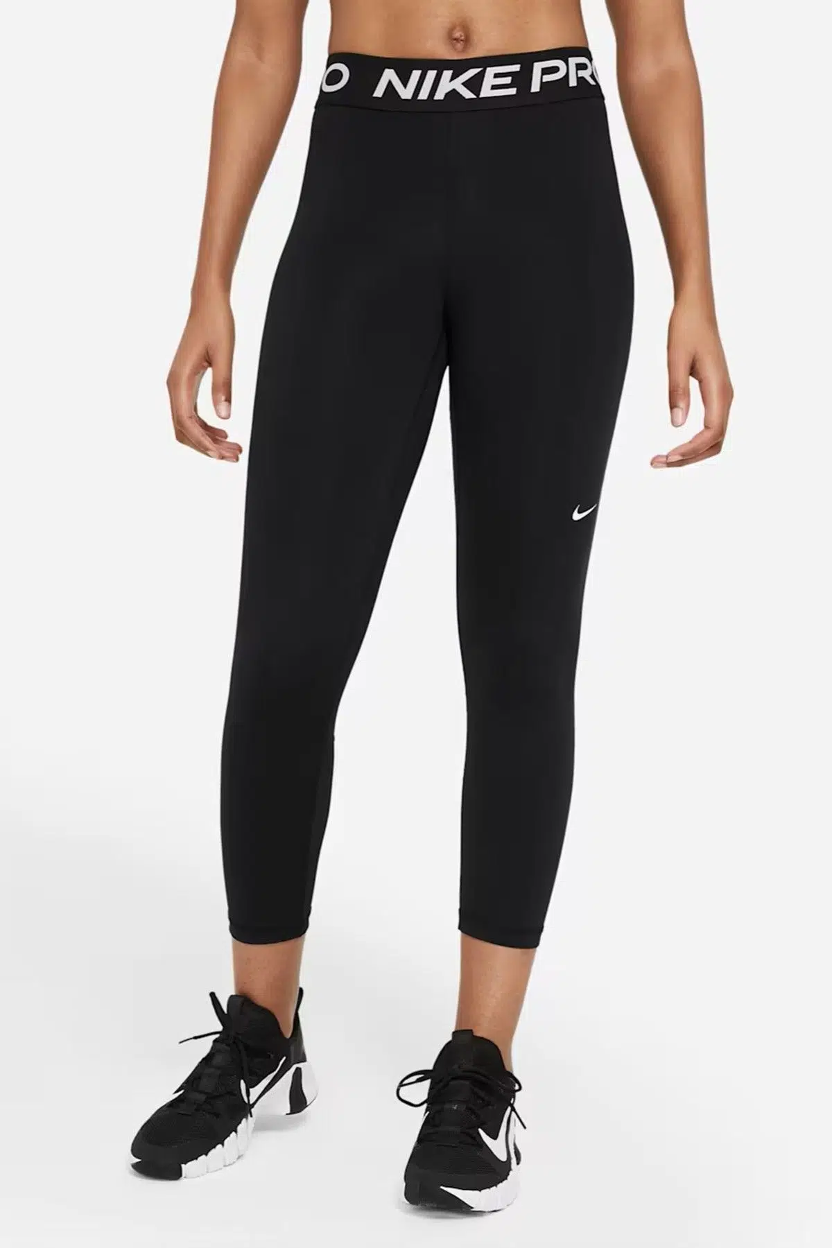 Nike Pro 365 Mid-Rise Crop Training Legging File Panelli Kadın Crop Tayt Siyah