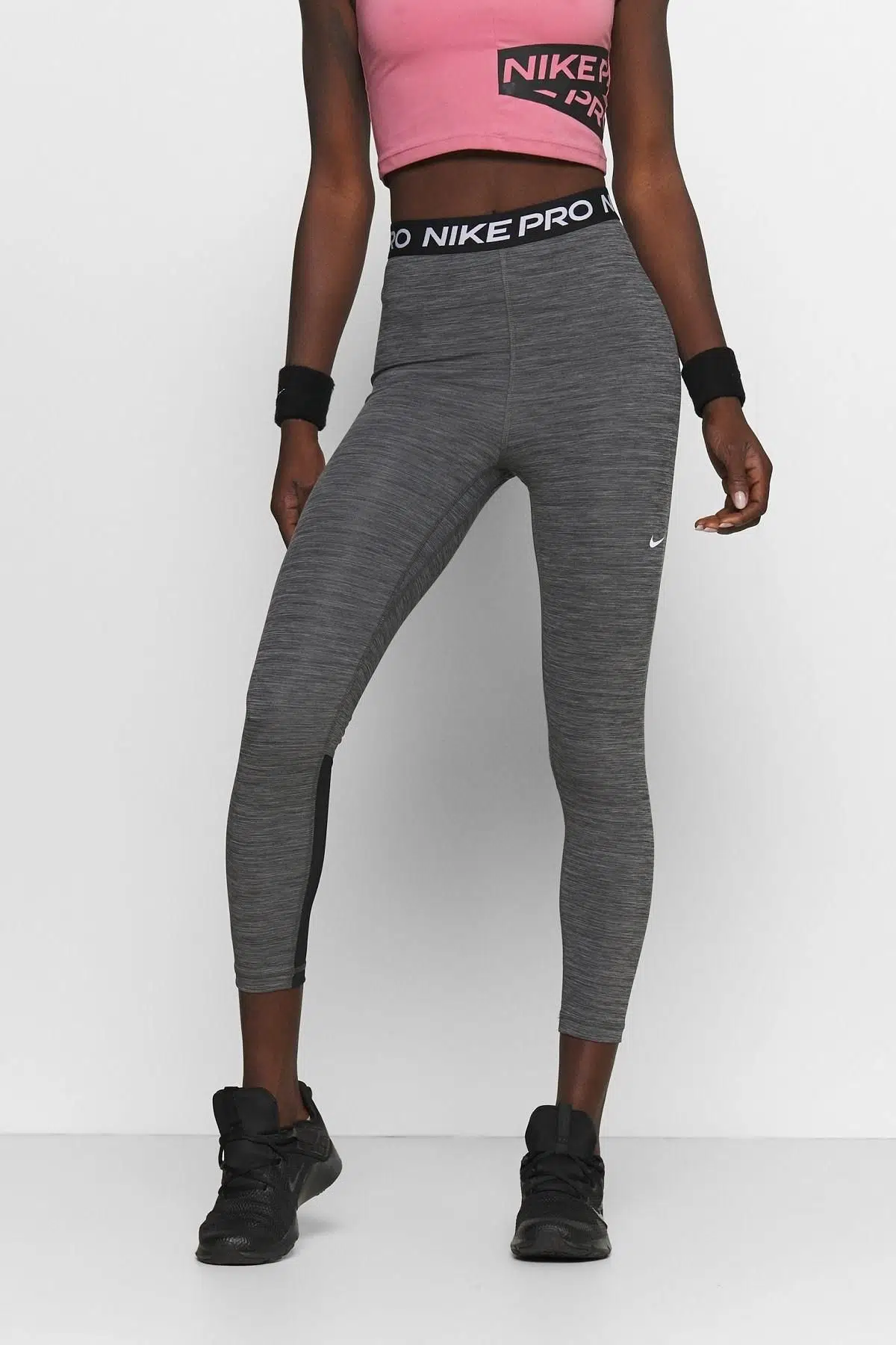 Nike Pro 365 Mid-Rise Crop Training Legging Tight Fit Toparlayıcı Gri Siyah Tayt